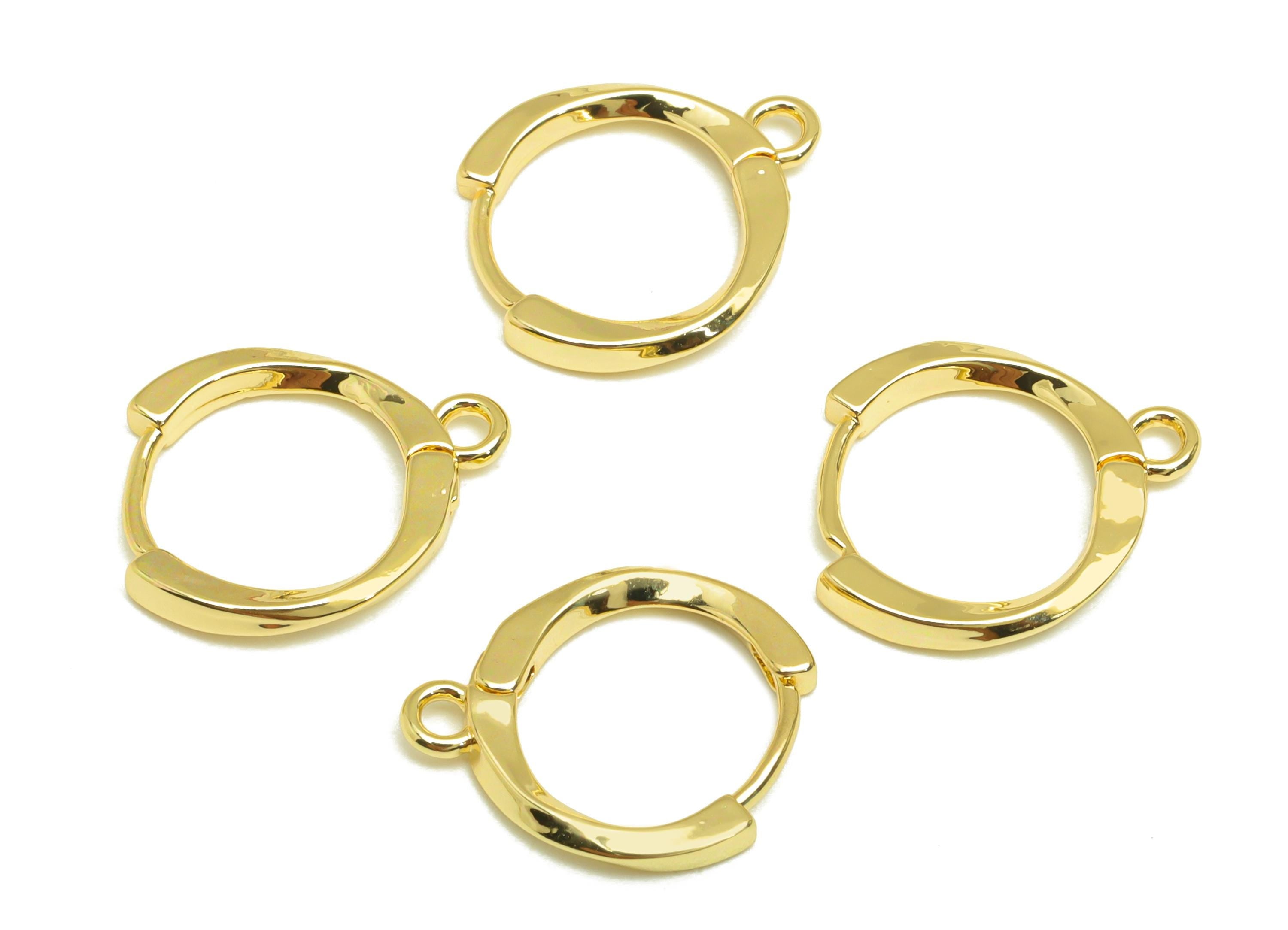 Brass Hoop Earring - Brass Round Earring Clasp With Loop - Brass Huggie Hoop Clasp Earring - 18K Real Gold Plating - 15x12.65x1mm - RGP7838 - DOMEDBAZAAR