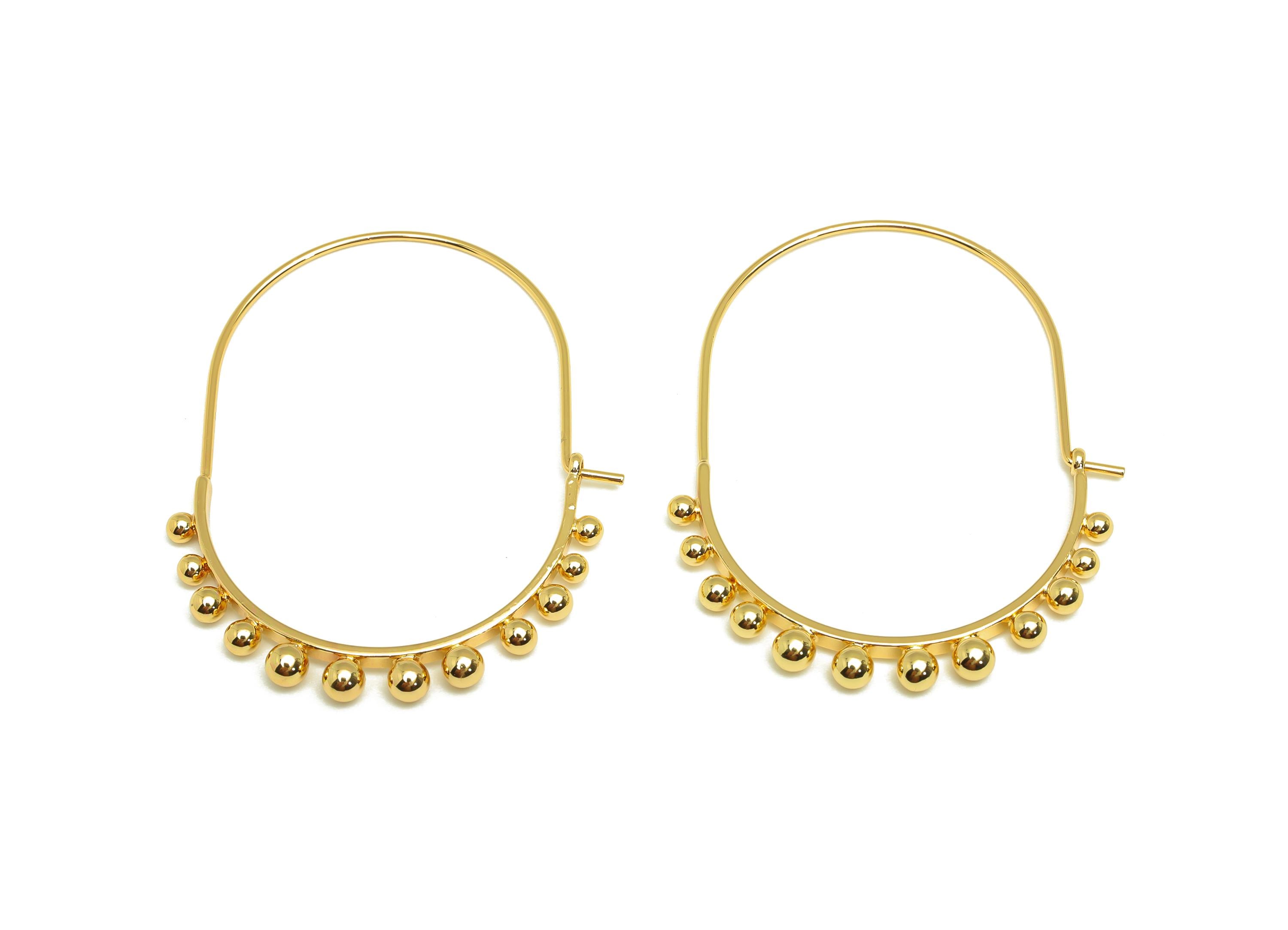 Brass Huge Beaded Wire Hoop Earring - Brass Hoop Earring - Beaded Hoop Earring - 18K Real Gold Plating - 46.3x35.7x3.33mm - RGP7851 - DOMEDBAZAAR