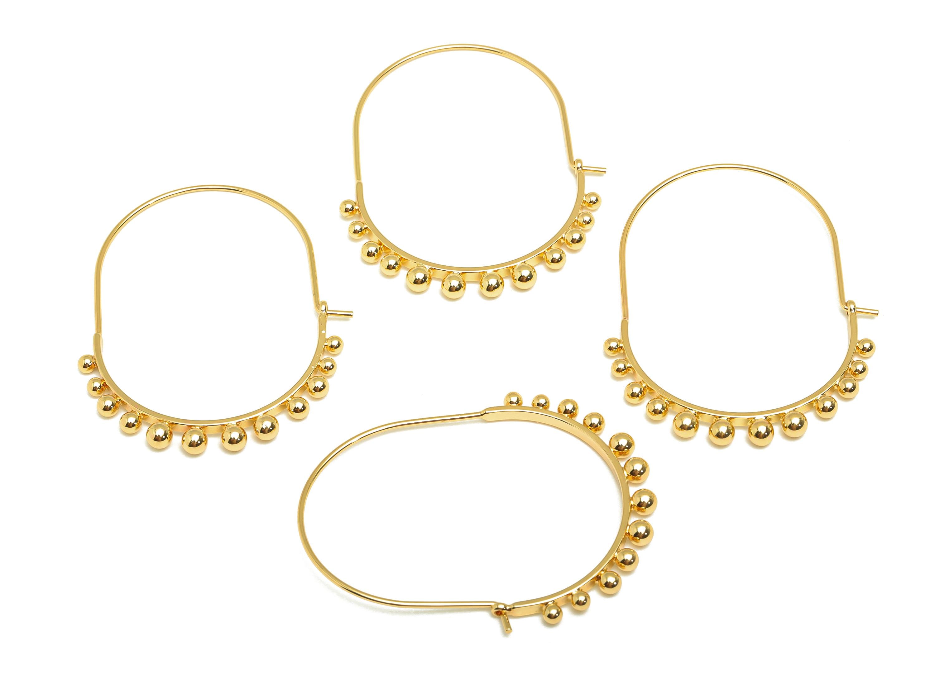 Brass Huge Beaded Wire Hoop Earring - Brass Hoop Earring - Beaded Hoop Earring - 18K Real Gold Plating - 46.3x35.7x3.33mm - RGP7851 - DOMEDBAZAAR