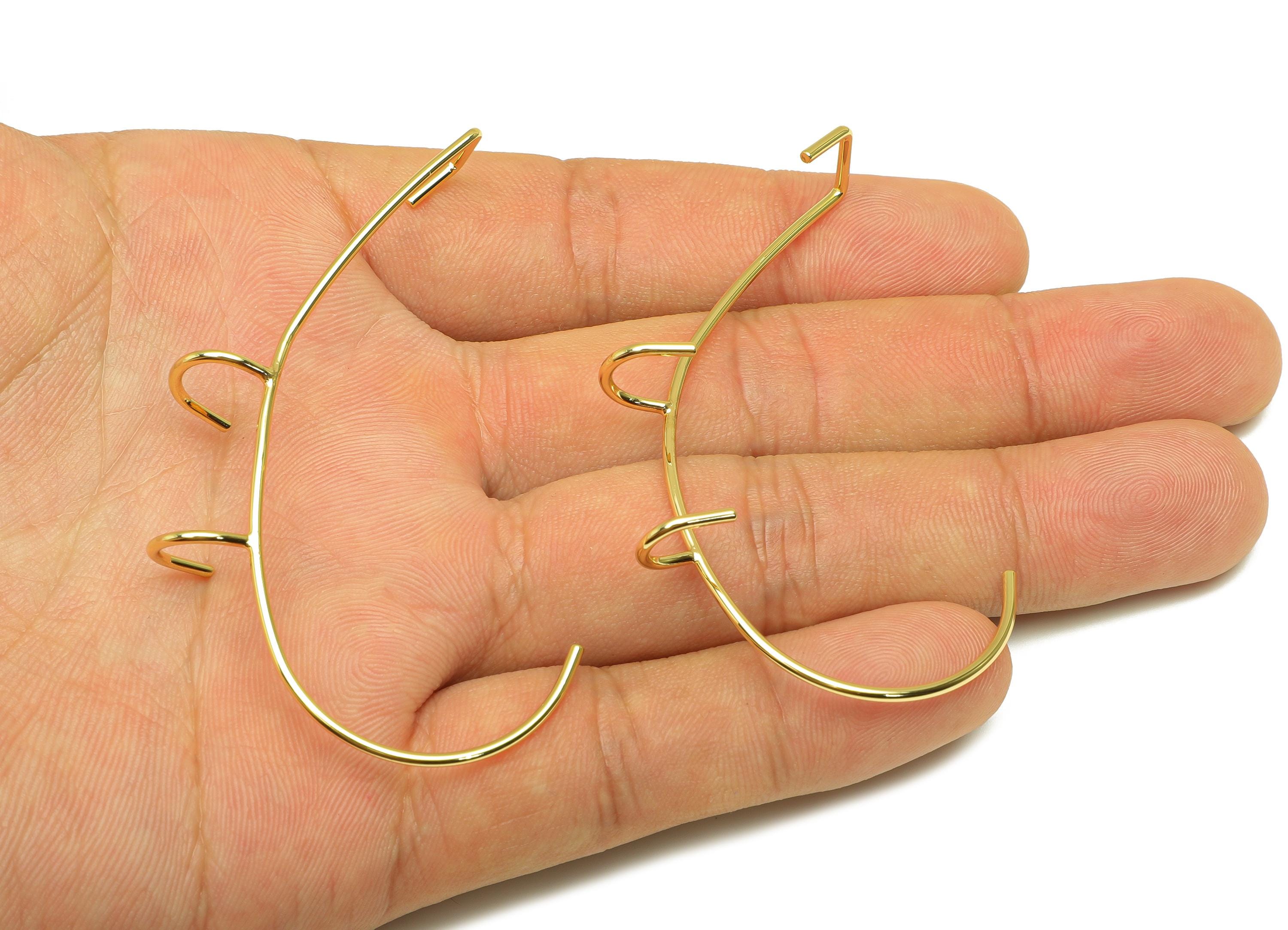 Brass Wires Ear Cuff Earring - Wires Earring Bone Hanging - Hanging Ear Cuff Earring - 18K Real Gold Plating - 60.4x39.65x1mm - RGP7843 - DOMEDBAZAAR