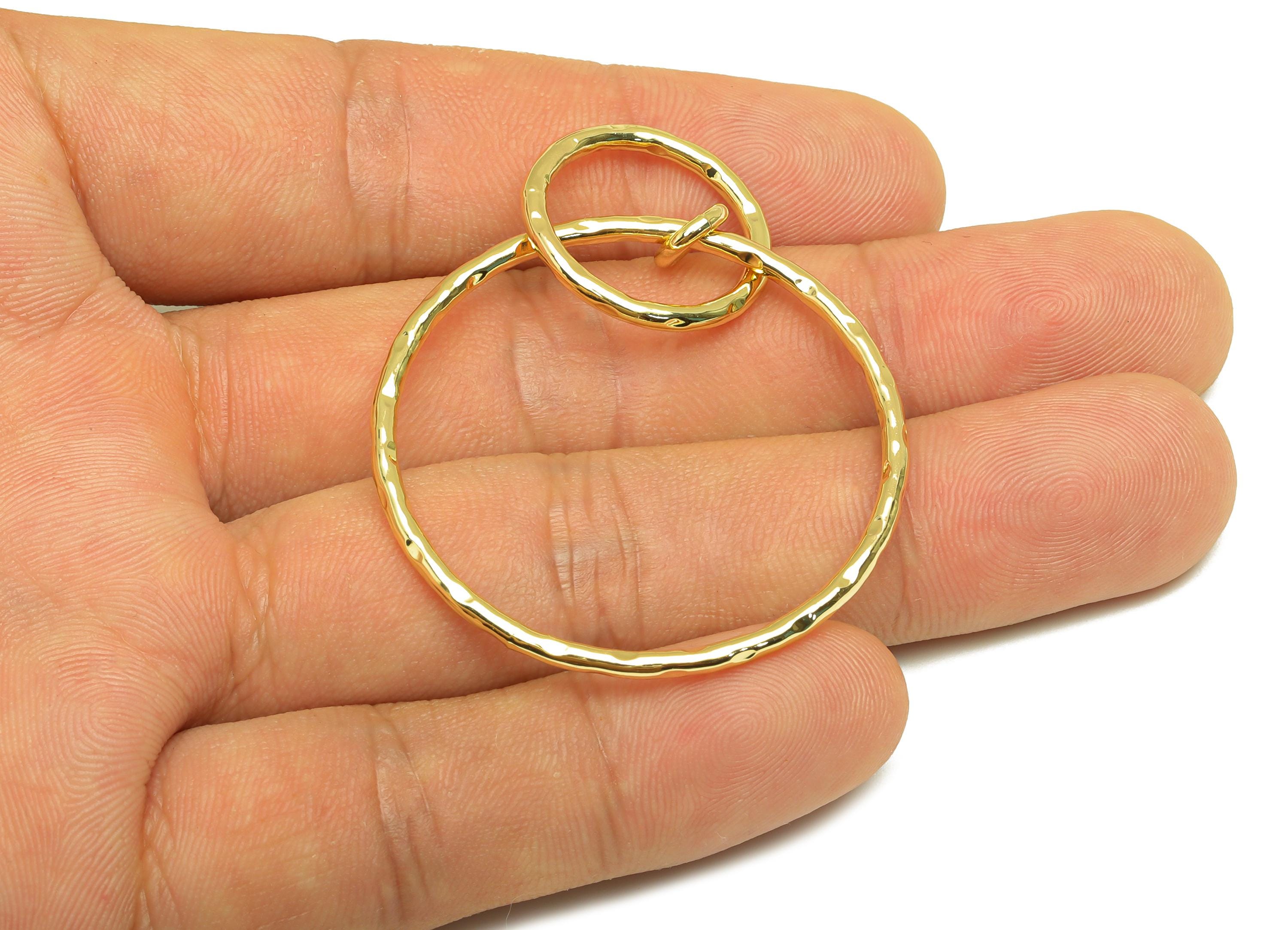 Brass Circle Earring Charm - Brass Textured Earring Charm - Interlock Dangle Earring Charm - 18K Real Gold Plating - 56.69x40x1mm - RGP7847 - DOMEDBAZAAR