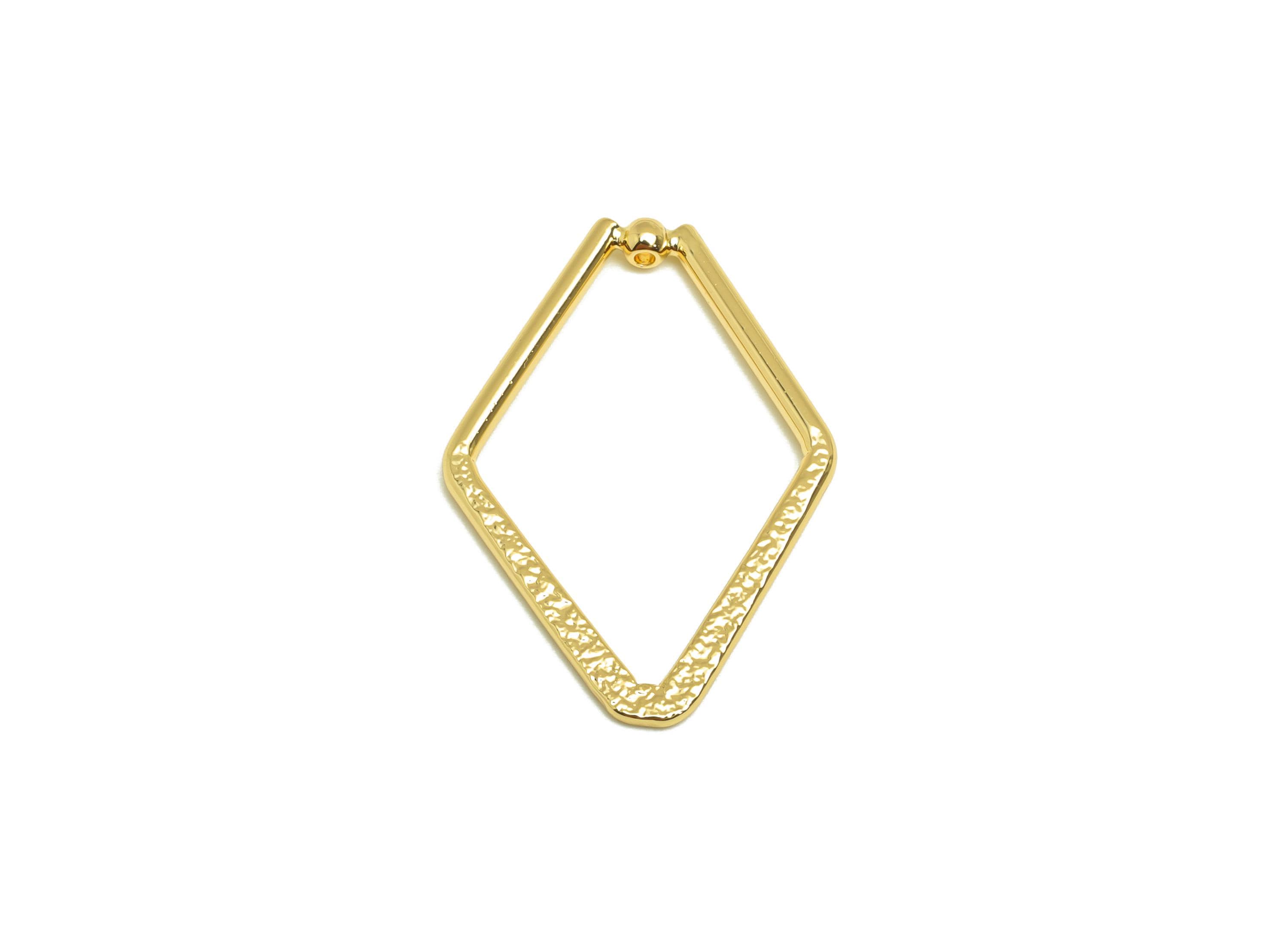Brass Diamond Earring Charm - Brass Textured Rhombic Earring Charm - Geometry Earring Charm - 18K Real Gold Plating - 28x19x1.29mm - RGP7860 - DOMEDBAZAAR