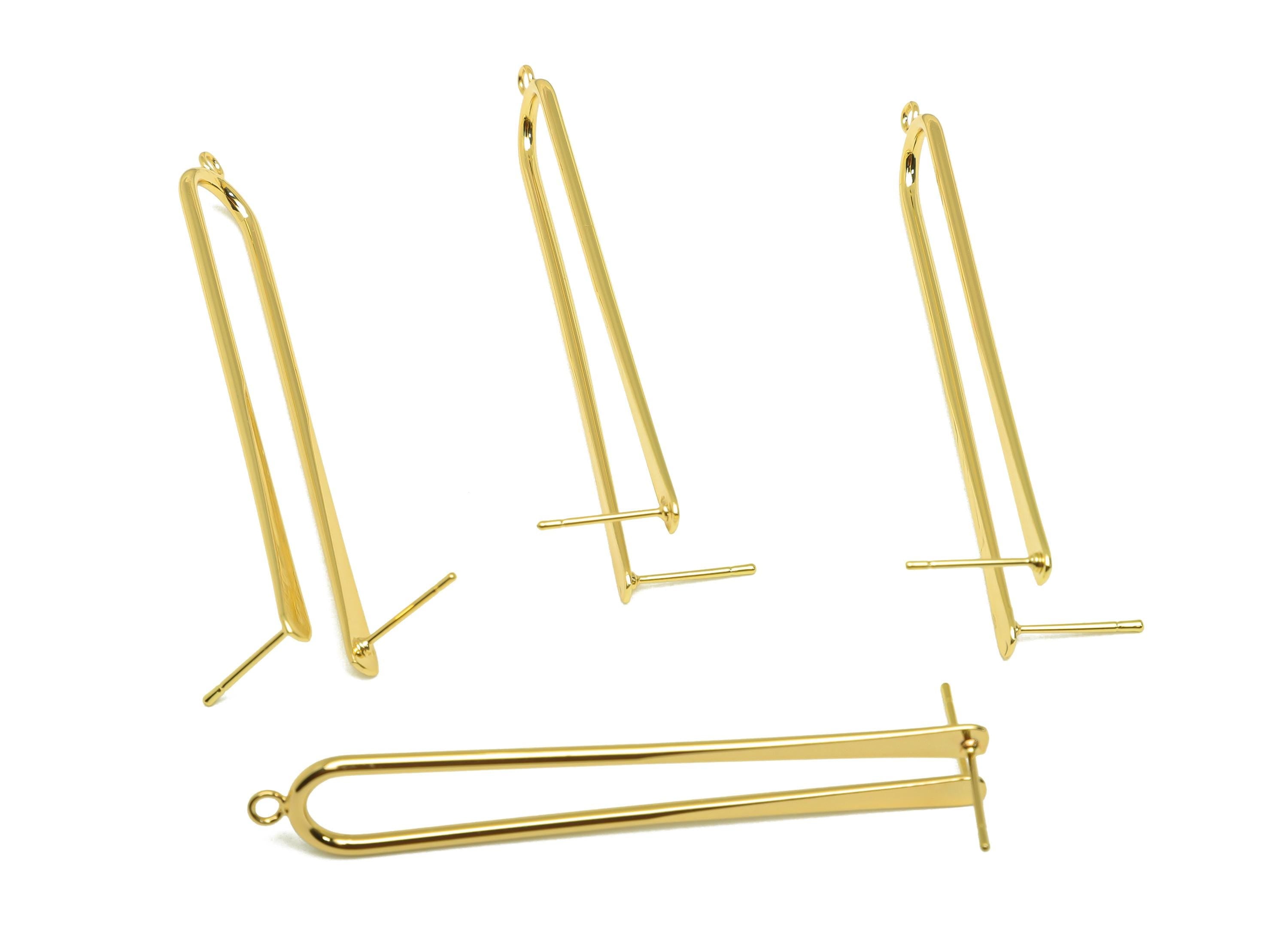 Brass Oval Rectangle Earring Stud - Brass Hammered Earring Post - Geometry Earring Post - 18K Real Gold Plated - 66.1x12x1.72mm - RGP7300 - DOMEDBAZAAR