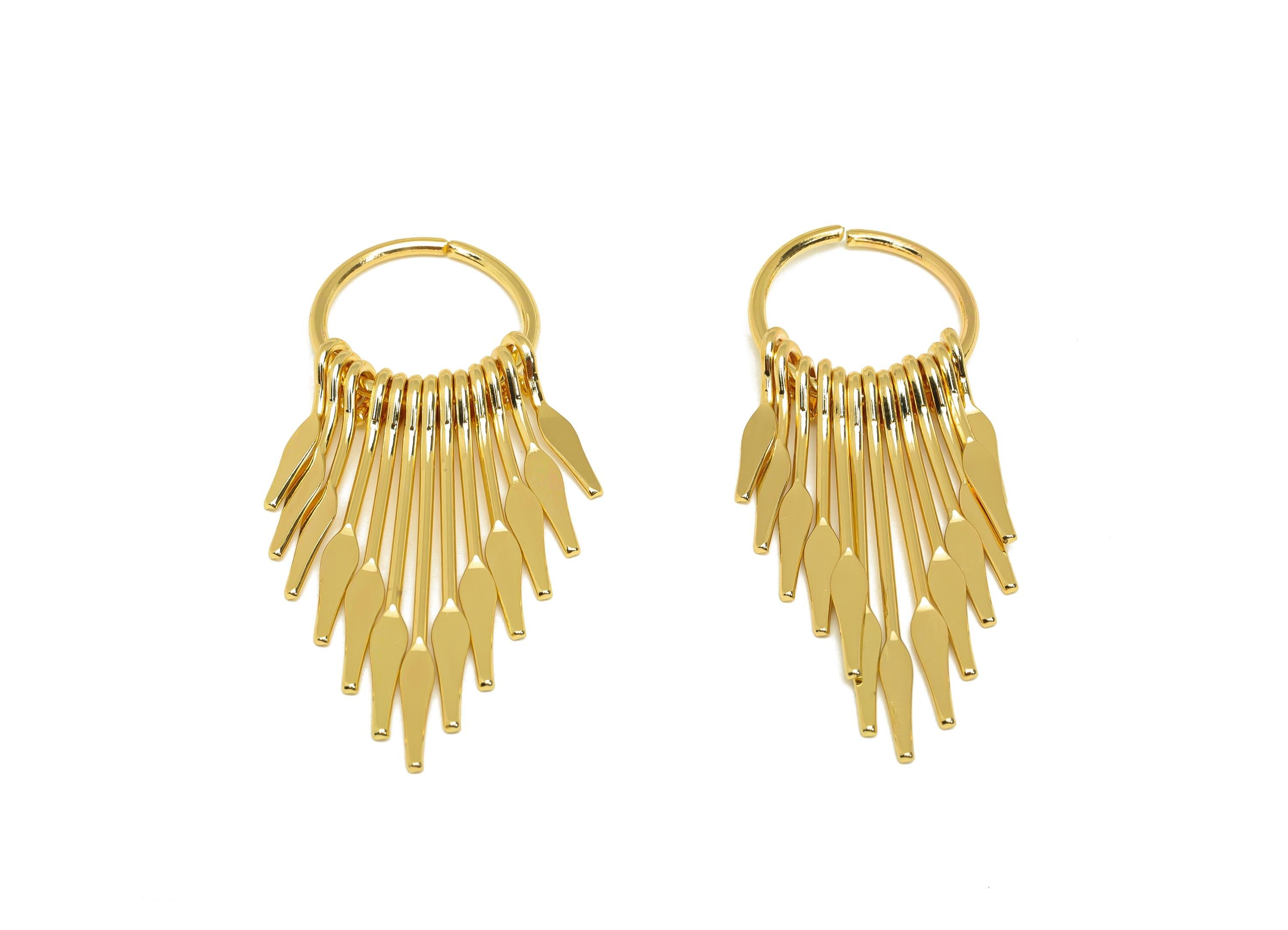 Brass Tassel Earring Charm - Wing Dangle Tassel Wire Earring Charm - Hammered Earring Charm - 18K Real Gold Plated - 53.9x19x1mm - RGP7307 - DOMEDBAZAAR