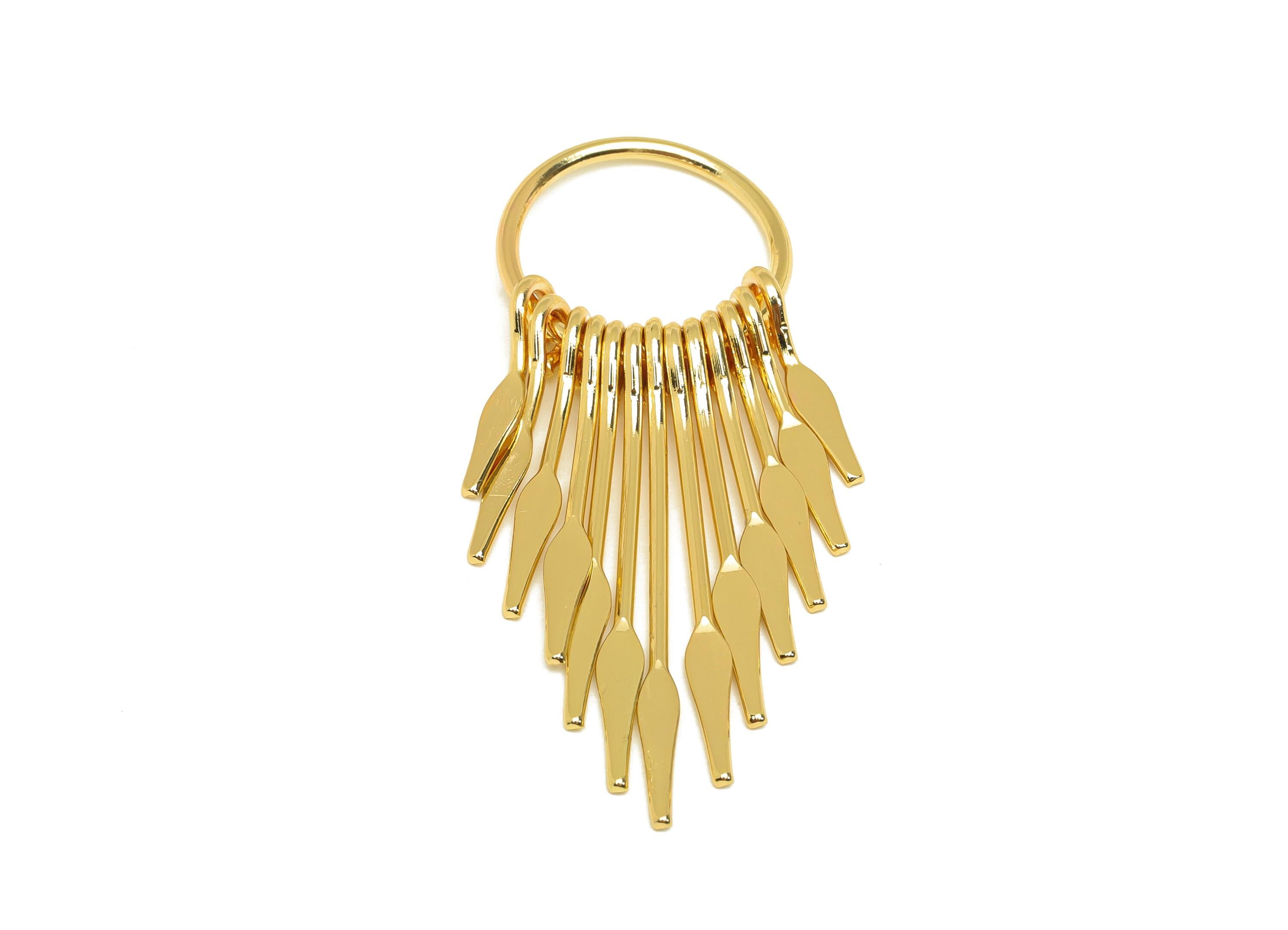 Brass Tassel Earring Charm - Wing Dangle Tassel Wire Earring Charm - Hammered Earring Charm - 18K Real Gold Plated - 53.9x19x1mm - RGP7307 - DOMEDBAZAAR