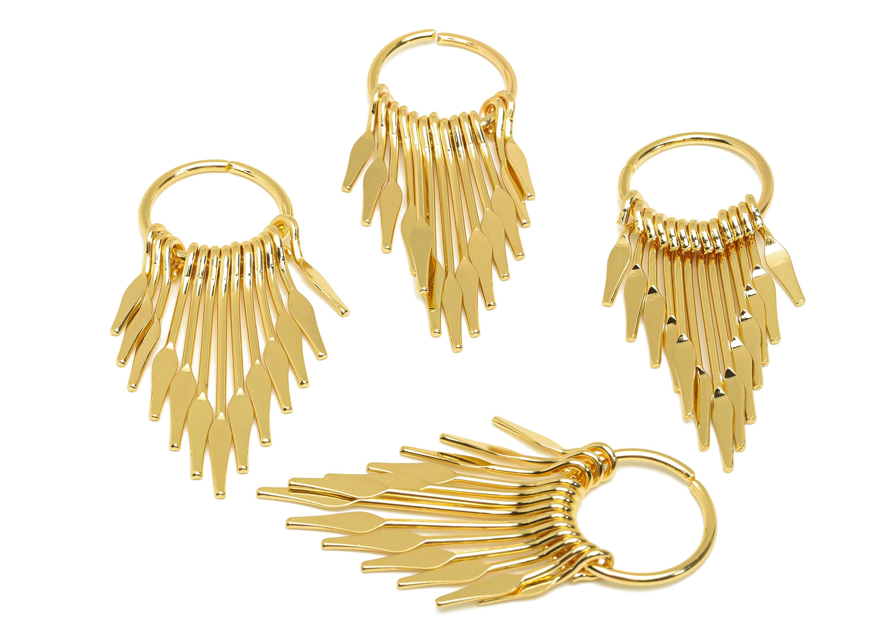 Brass Tassel Earring Charm - Wing Dangle Tassel Wire Earring Charm - Hammered Earring Charm - 18K Real Gold Plated - 53.9x19x1mm - RGP7307 - DOMEDBAZAAR