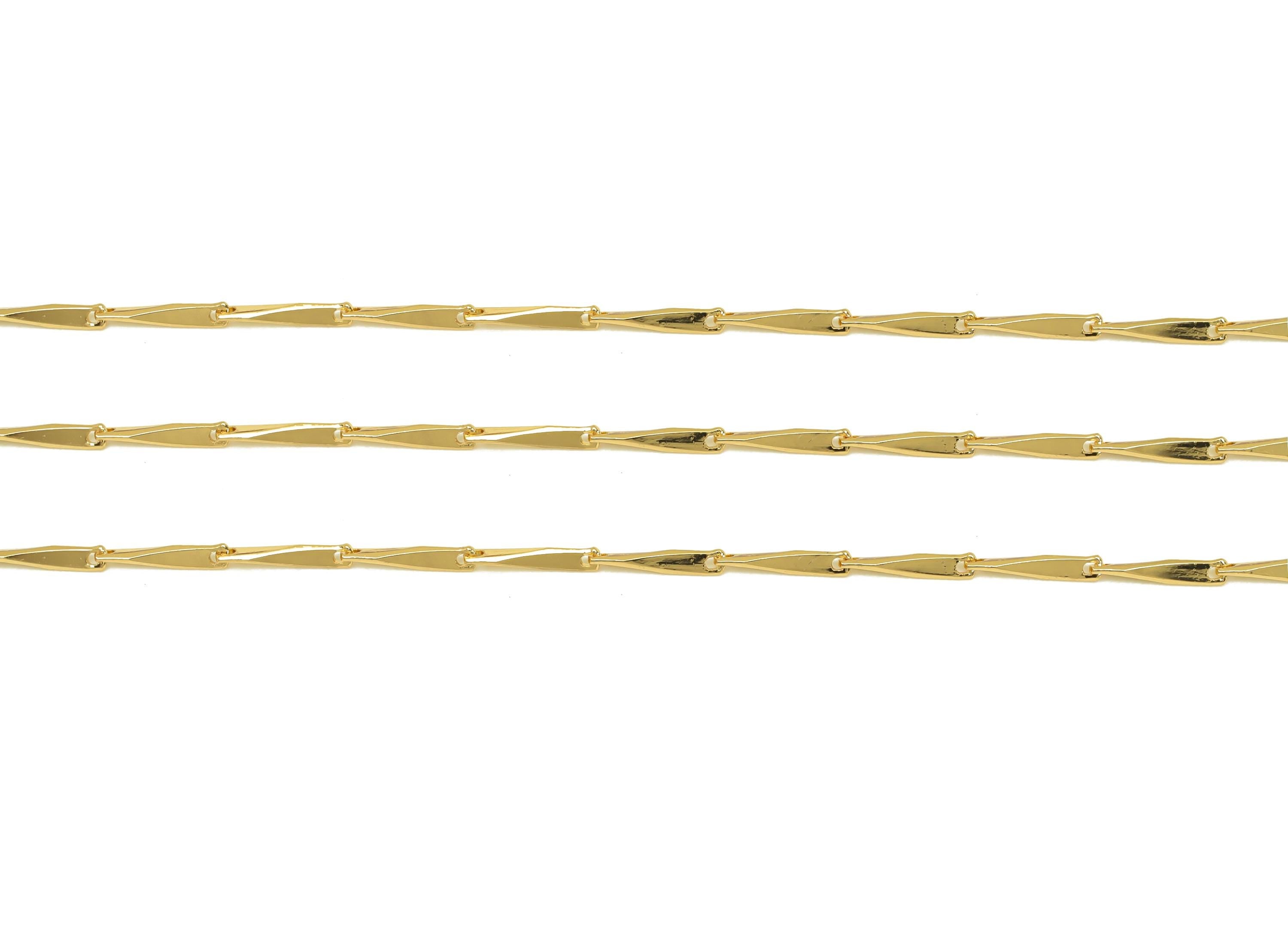 Brass Hammered Bar Chain - Brass Handmade Bar Bead - Brass Hammered Link Chain - Handmade Chain - 18K Real Gold Plated - RGP7290 - DOMEDBAZAAR