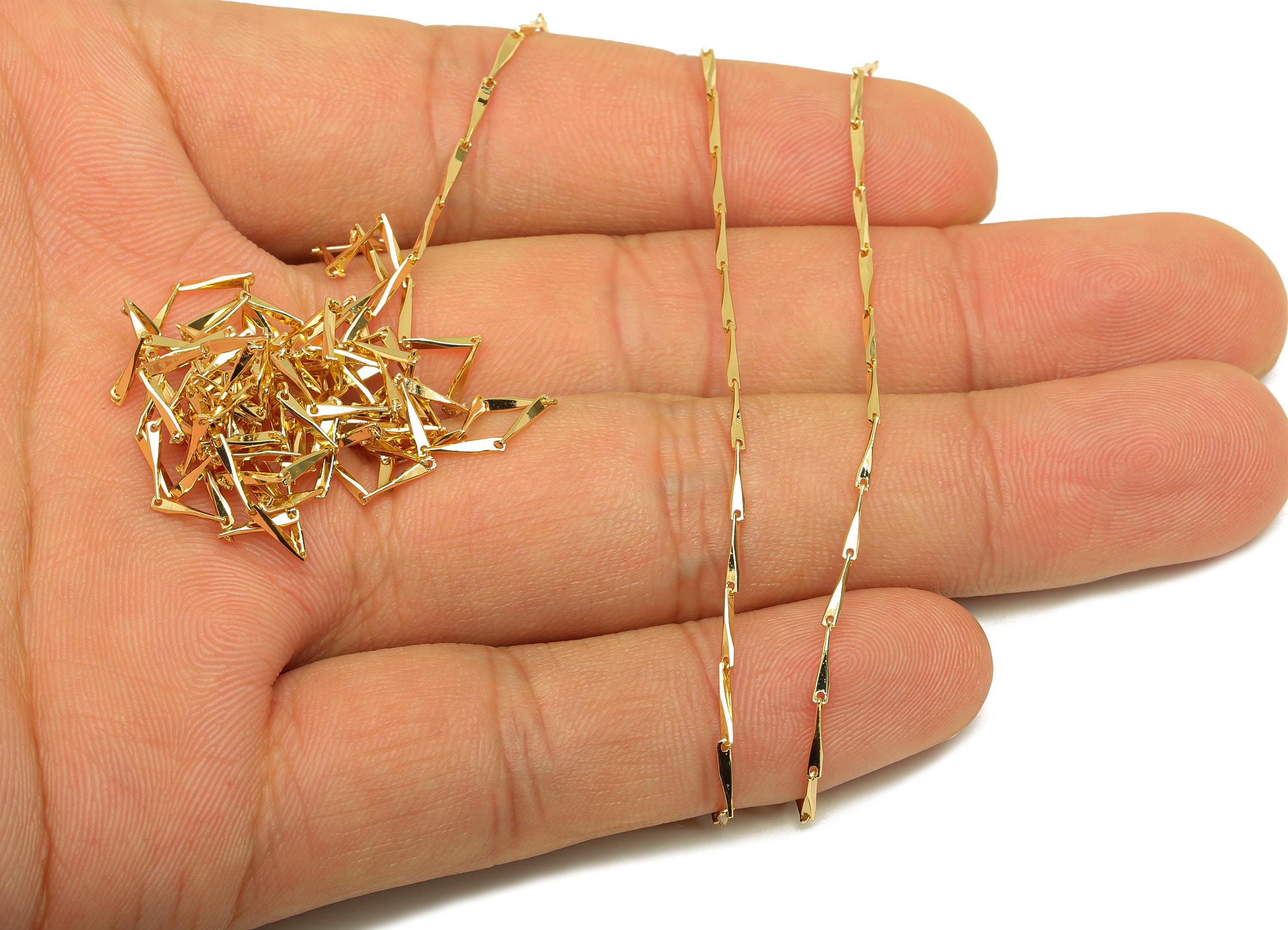Brass Hammered Bar Chain - Brass Handmade Bar Bead - Brass Hammered Link Chain - Handmade Chain - 18K Real Gold Plated - RGP7290 - DOMEDBAZAAR