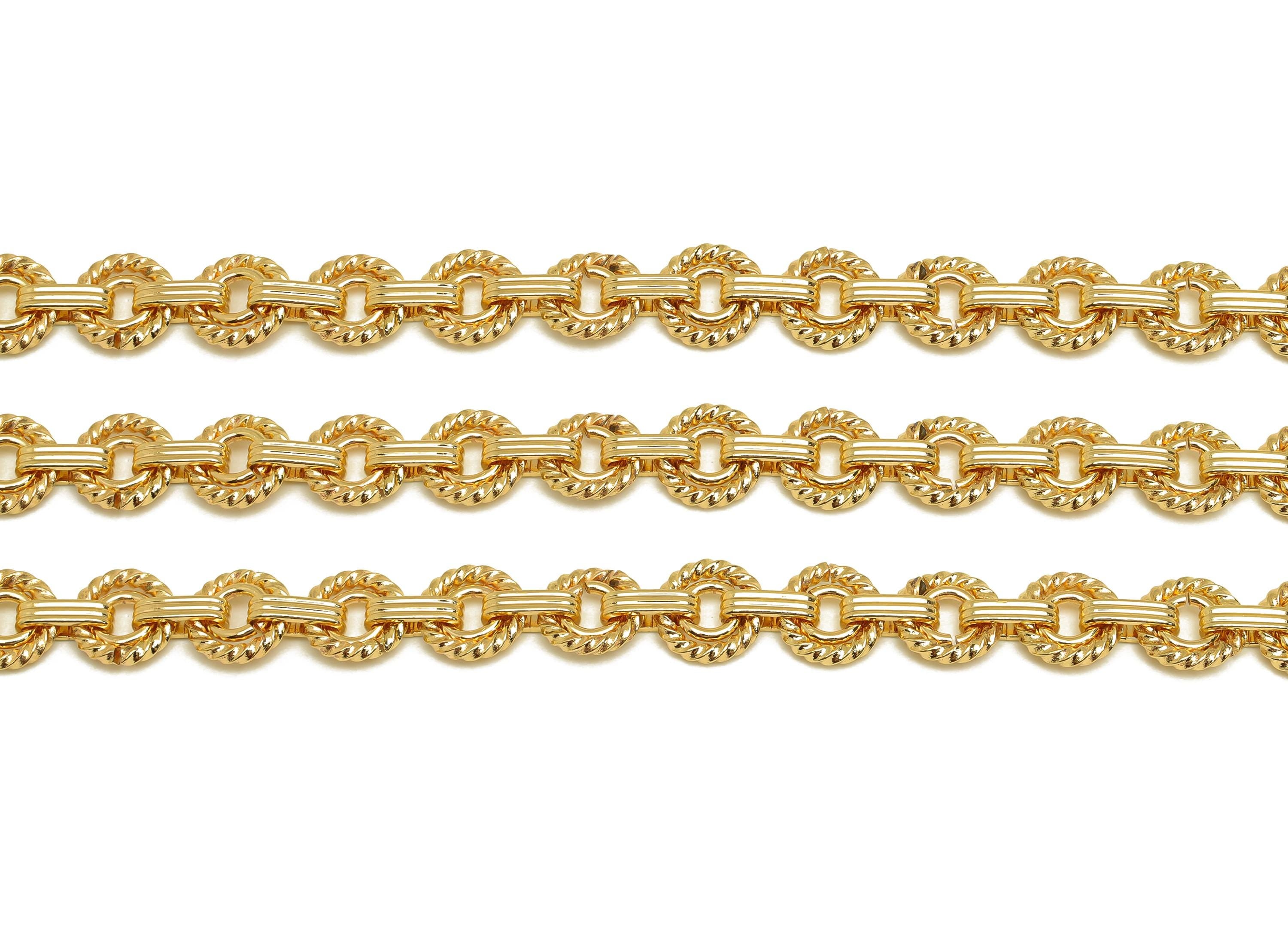 Brass Handmade Rings Chain - Brass Textured Open Link Chian - Brass Beaded Hoop Chain - Handmade Chain - 18K Real Gold Plated - RGP7292 - DOMEDBAZAAR