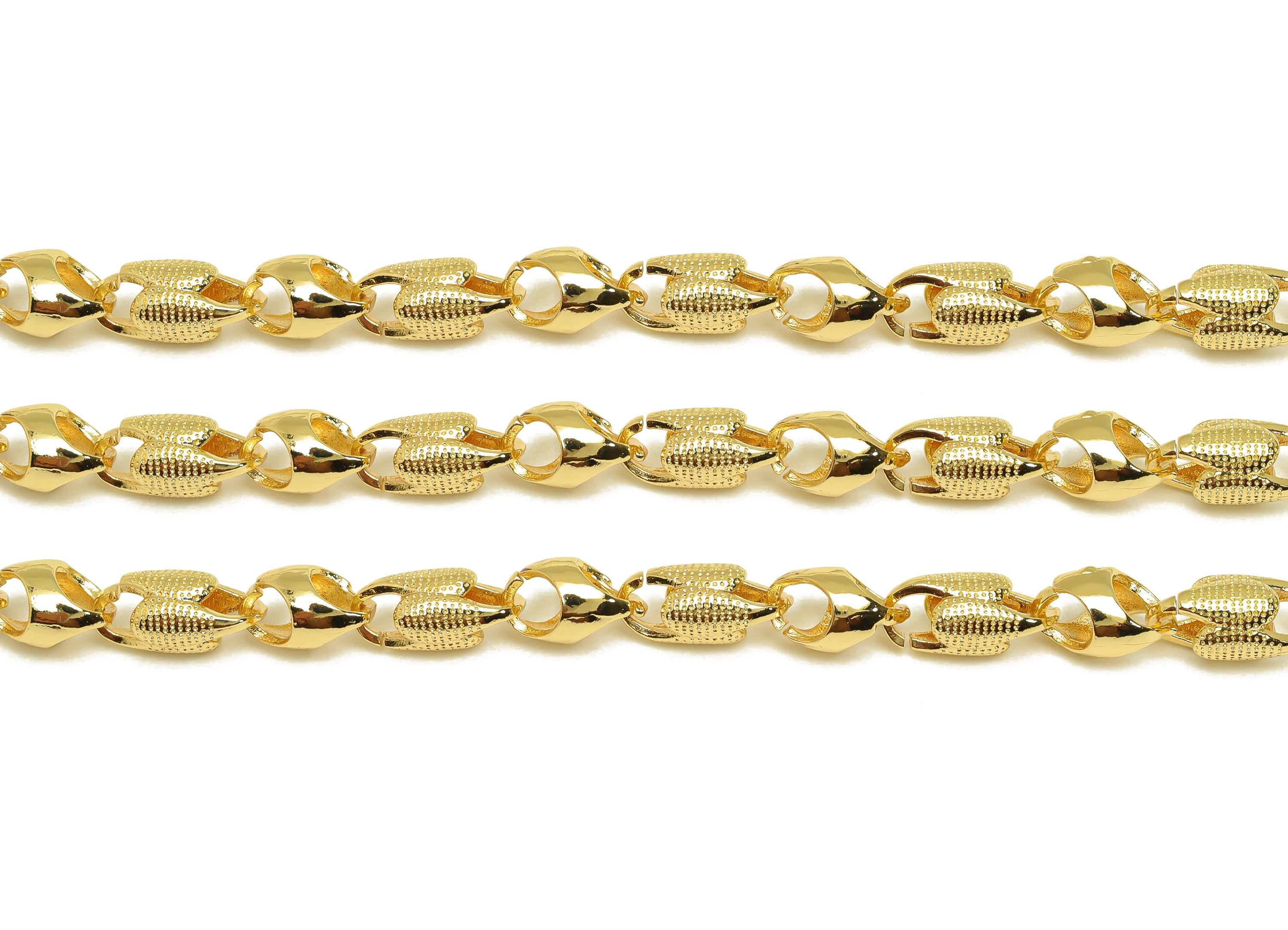 Brass Handmade Bead Chain - Brass Textured Open Link Chain - Brass Geometry Chain - Handmade Chain - 18K Real Gold Plated - RGP7299 - DOMEDBAZAAR