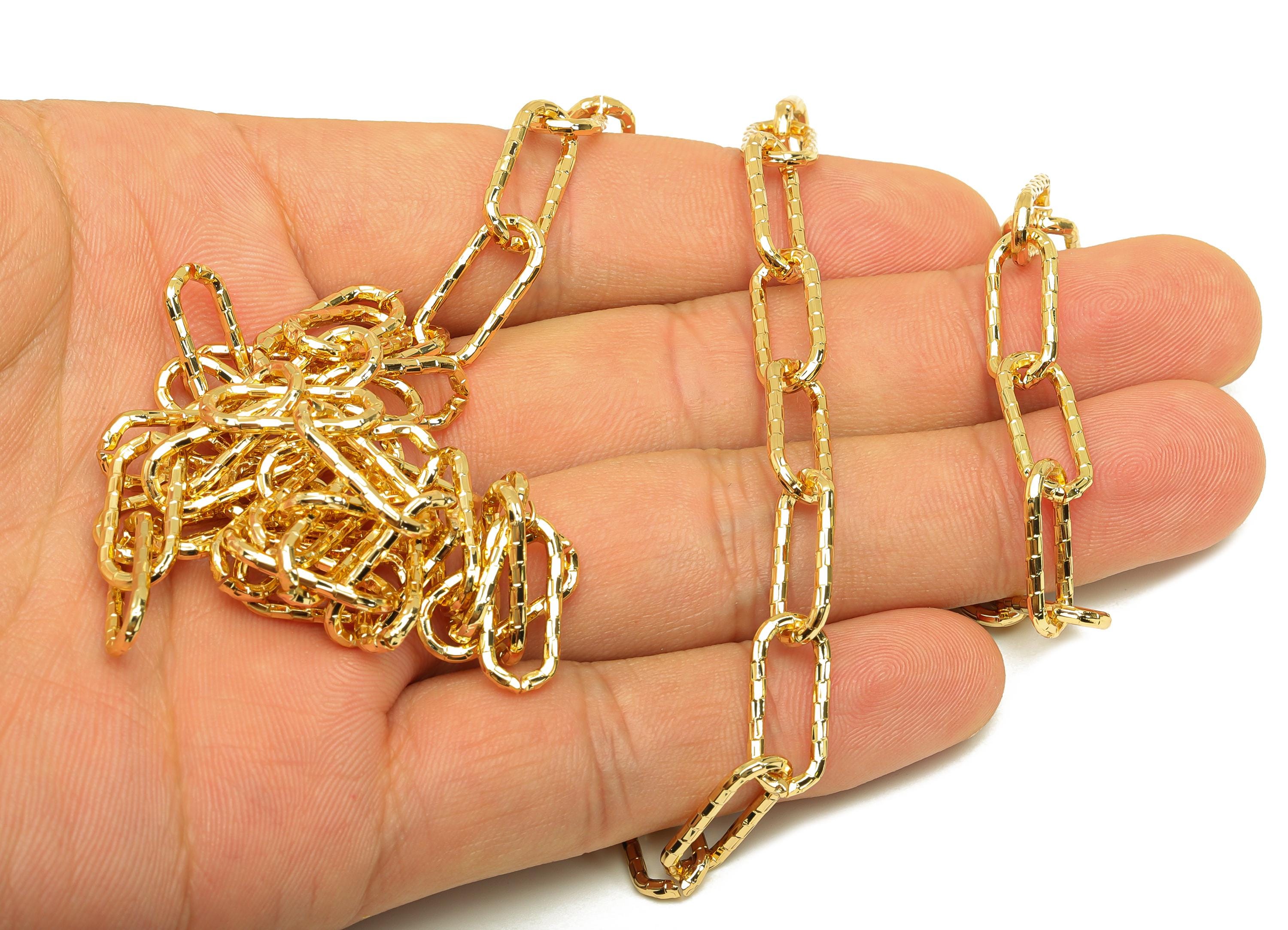 Brass Faceted Oval Cable Chain - Huge Textured Cable Chain - Brass Handmade Oval Link Chain - Handmade Chain - 18K Real Gold Plated -RGP7288 - DOMEDBAZAAR
