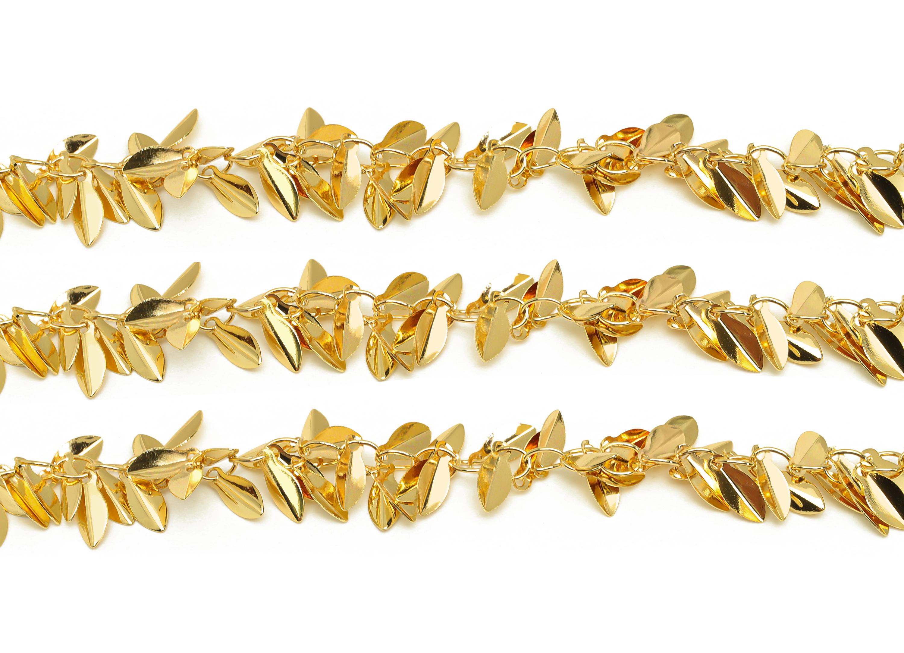 Brass Leaf Beaded Satellite Chain - Handmade Curb Chain - Brass Handmade Curb Chain - Handmade Chain - 18K Real Gold Plated - RGP7293 - DOMEDBAZAAR