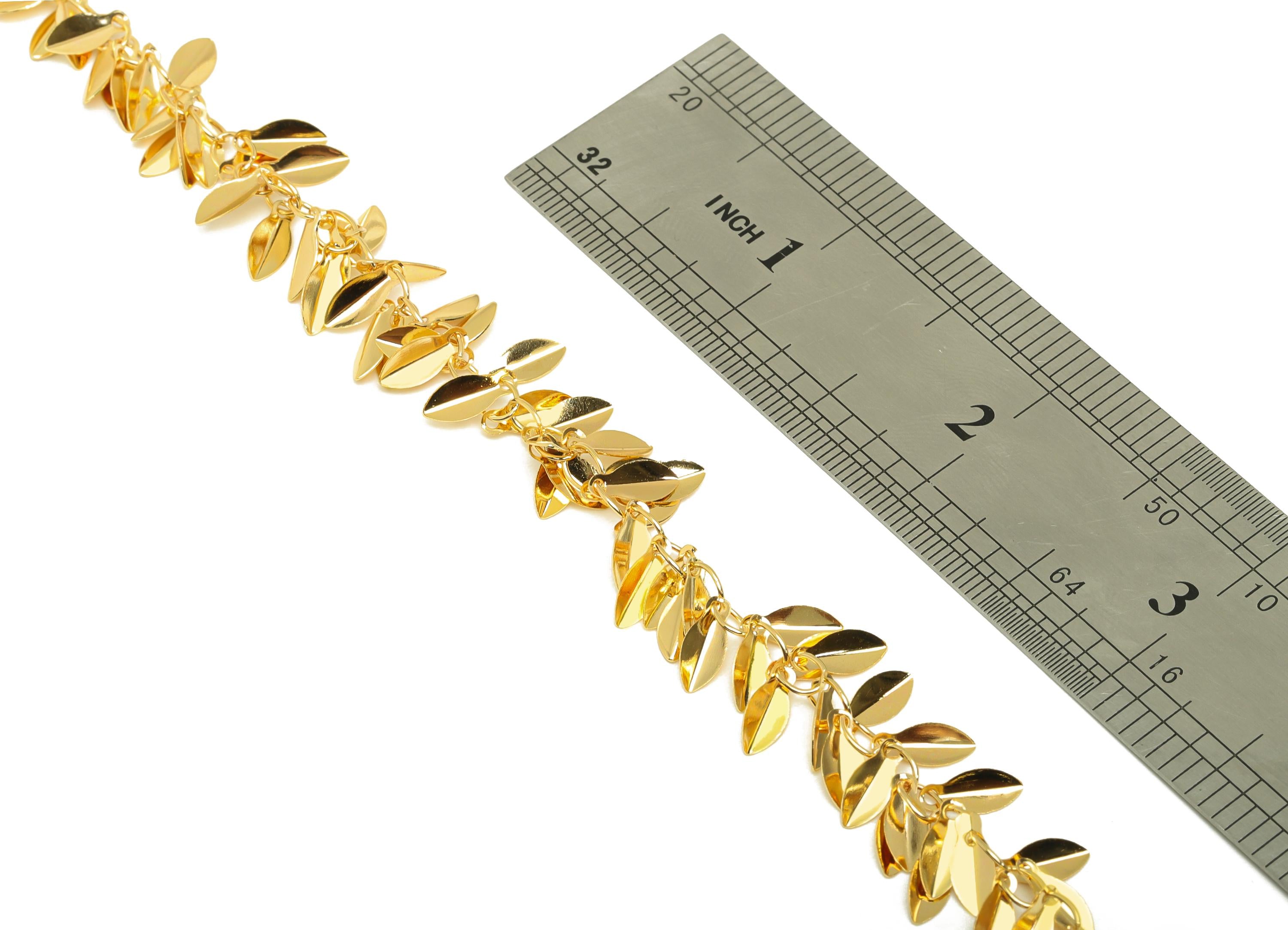 Brass Leaf Beaded Satellite Chain - Handmade Curb Chain - Brass Handmade Curb Chain - Handmade Chain - 18K Real Gold Plated - RGP7293 - DOMEDBAZAAR