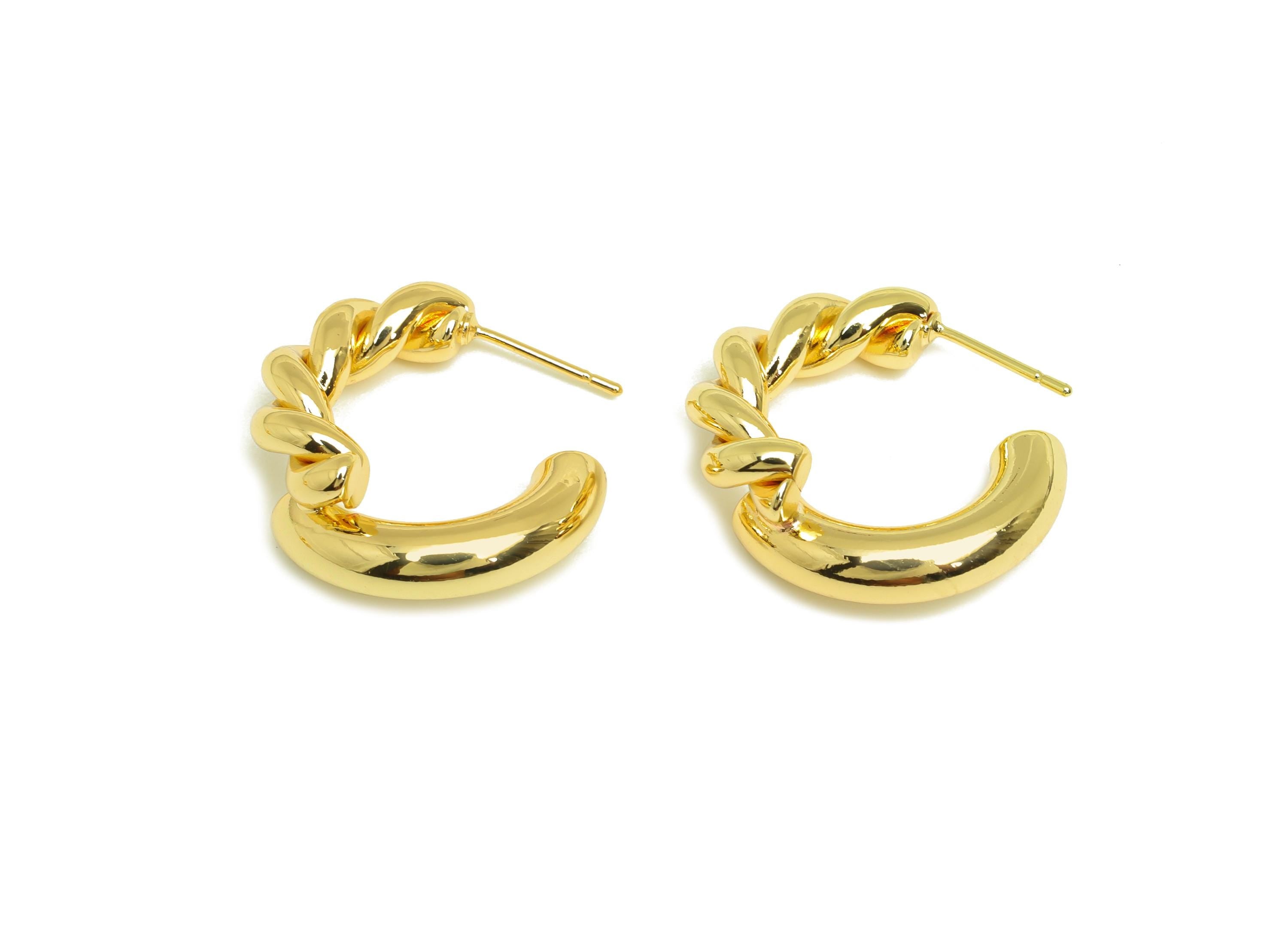 Brass Hoop Earring Stud - Chain Open Hoop Earring Post - Brass Splicing Hoop Earring Post - 18K Real Gold Plating - 25x24x4.9mm - RGP7916 - DOMEDBAZAAR