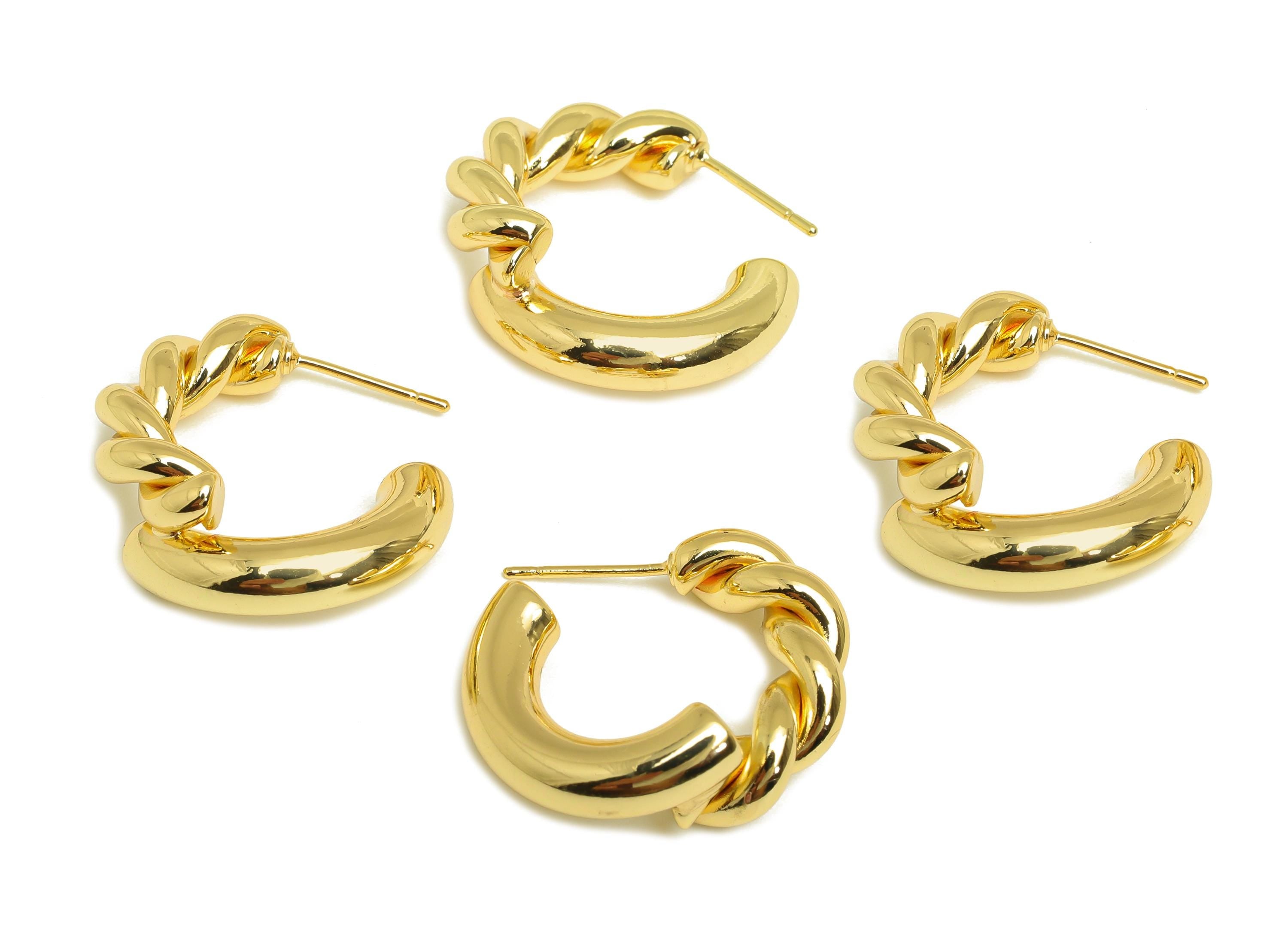 Brass Hoop Earring Stud - Chain Open Hoop Earring Post - Brass Splicing Hoop Earring Post - 18K Real Gold Plating - 25x24x4.9mm - RGP7916 - DOMEDBAZAAR