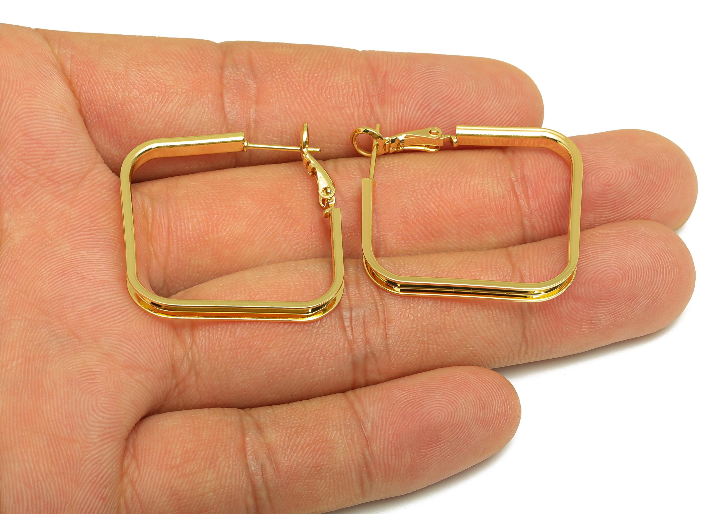 Brass Square Hoop Earring - Clasp Back Earring - Square Clasp Back Hoop Earring - 18K Real Gold Plating - 38.5x34.92x3.05mm - RGP7891 - DOMEDBAZAAR