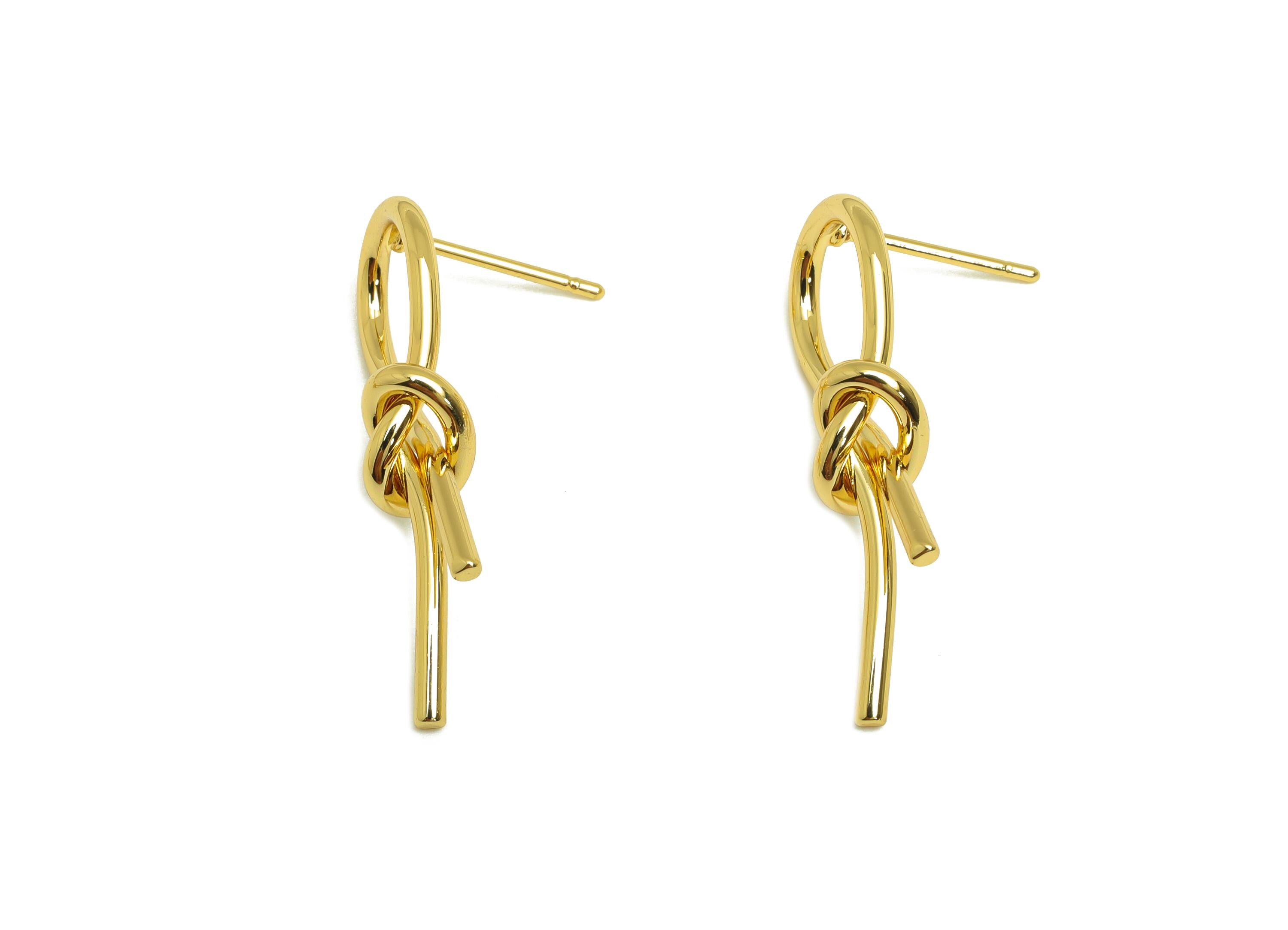 Brass Knot Earring Stud - Brass Wire Earring Stud - Gold Wire Knot Earring Stud - 18K Real Gold Plating - 27.93x 9.53x1.3mm - RGP7912 - DOMEDBAZAAR