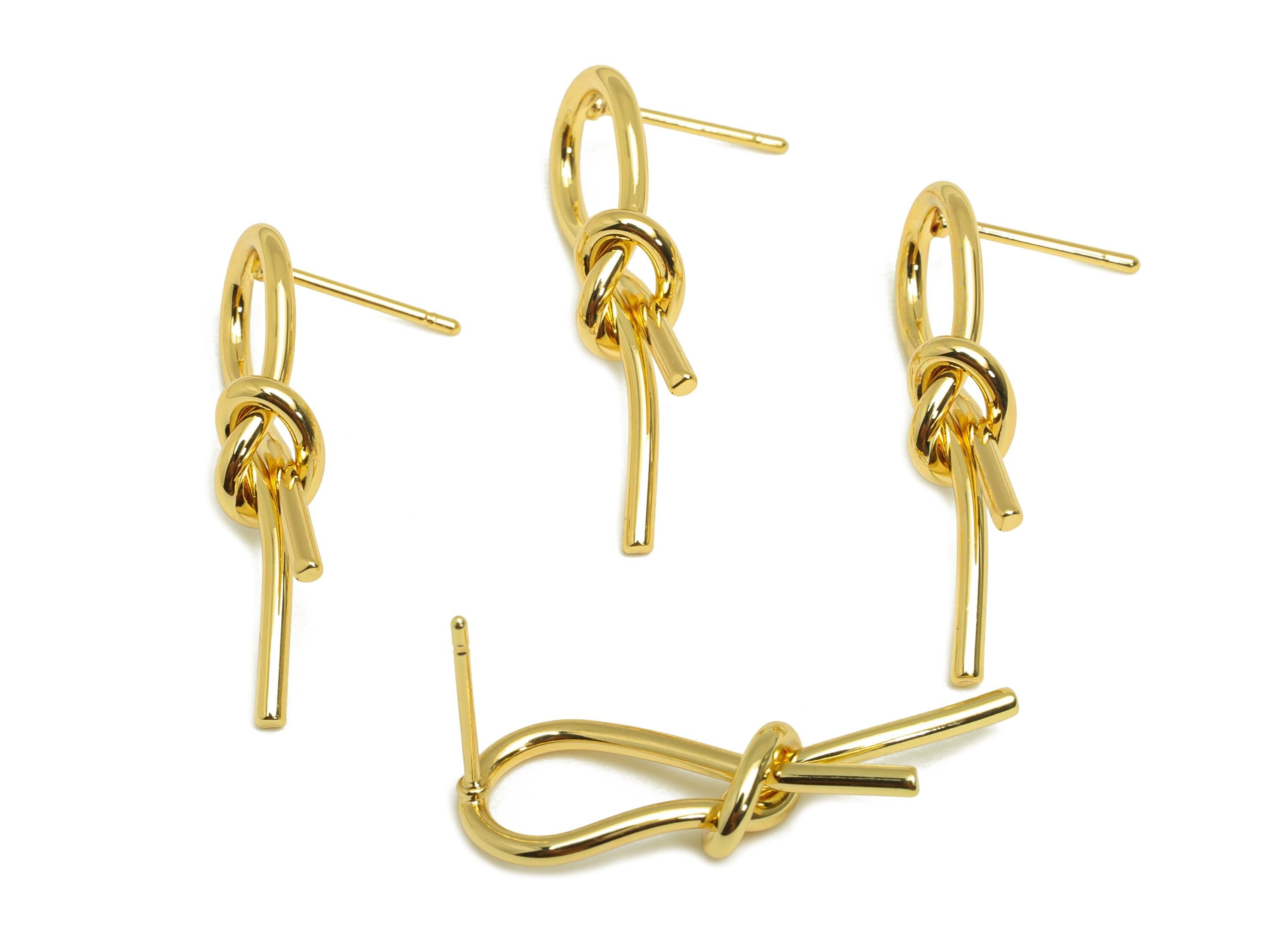 Brass Knot Earring Stud - Brass Wire Earring Stud - Gold Wire Knot Earring Stud - 18K Real Gold Plating - 27.93x 9.53x1.3mm - RGP7912 - DOMEDBAZAAR