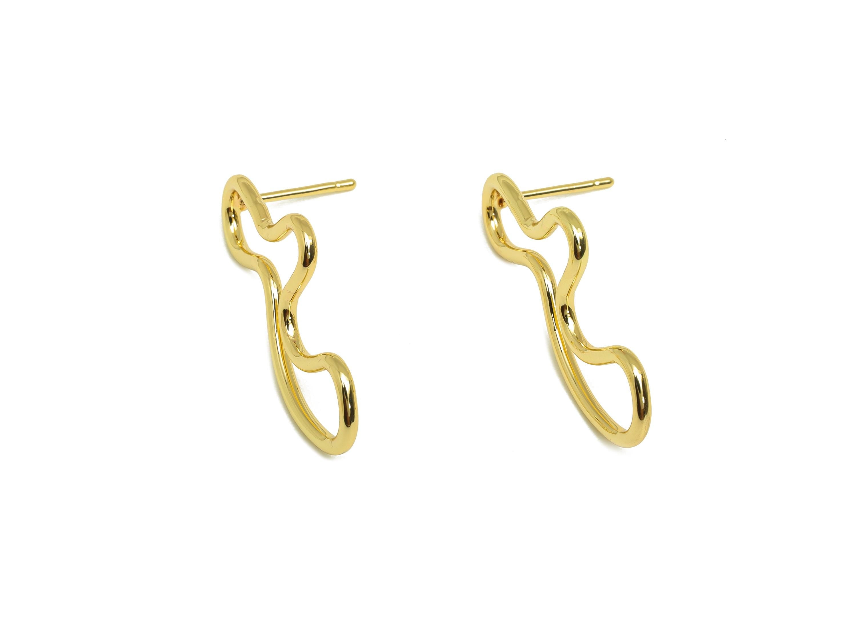 Brass Wire Earring Stud - Brass Wire Abstract Earring Stud - Gold Irregular Earring Stud - 18K Real Gold Plating - 30.33x13.5x1mm - RGP7913 - DOMEDBAZAAR