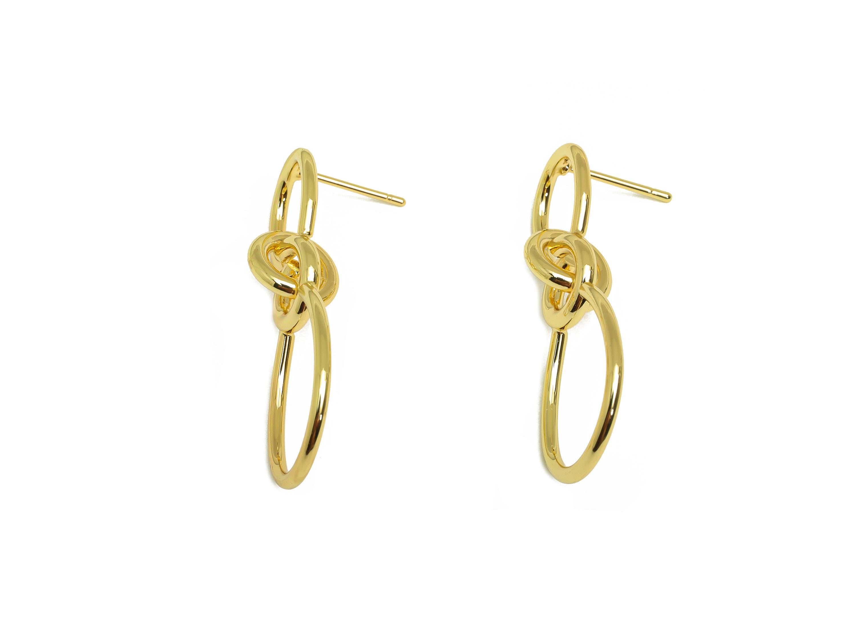 Brass Round Earring Stud - Brass Wire Earring Stud - Gold Geometry Earring Stud - 18K Real Gold Plating - 37.05x15.73x1.3mm - RGP7884 - DOMEDBAZAAR
