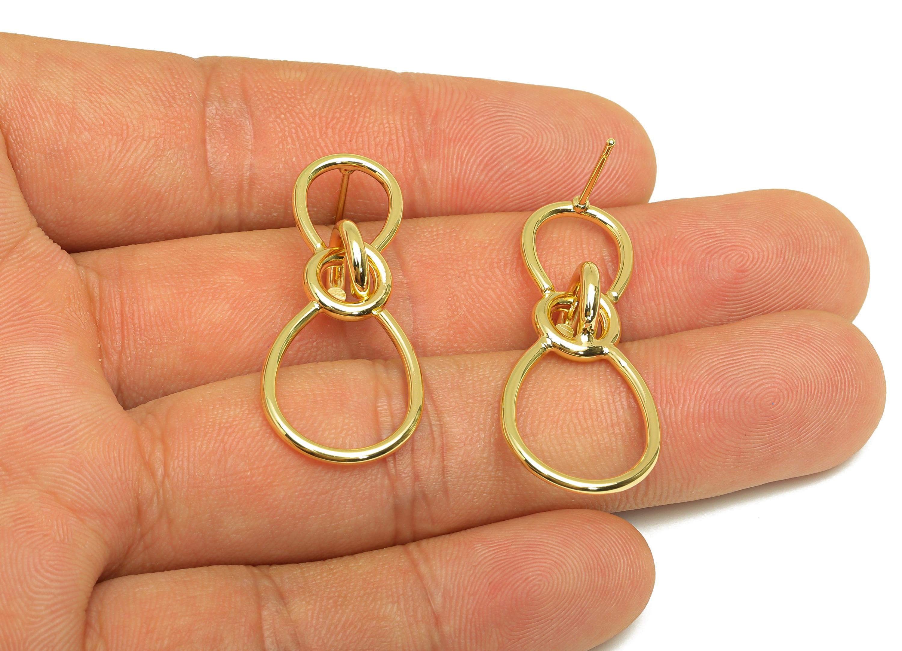 Brass Round Earring Stud - Brass Wire Earring Stud - Gold Geometry Earring Stud - 18K Real Gold Plating - 37.05x15.73x1.3mm - RGP7884 - DOMEDBAZAAR