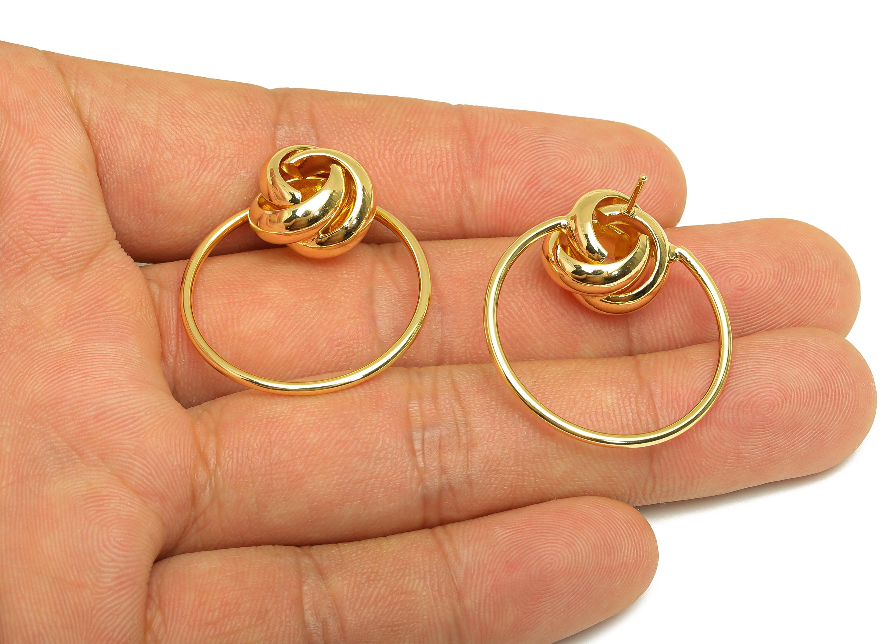 Brass Round Earring Stud - Brass Knot Interwoven Earring Stud - Beads Wire Earring Stud - 18K Real Gold Plating - 33x28.1x1.32mm - RGP7889 - DOMEDBAZAAR