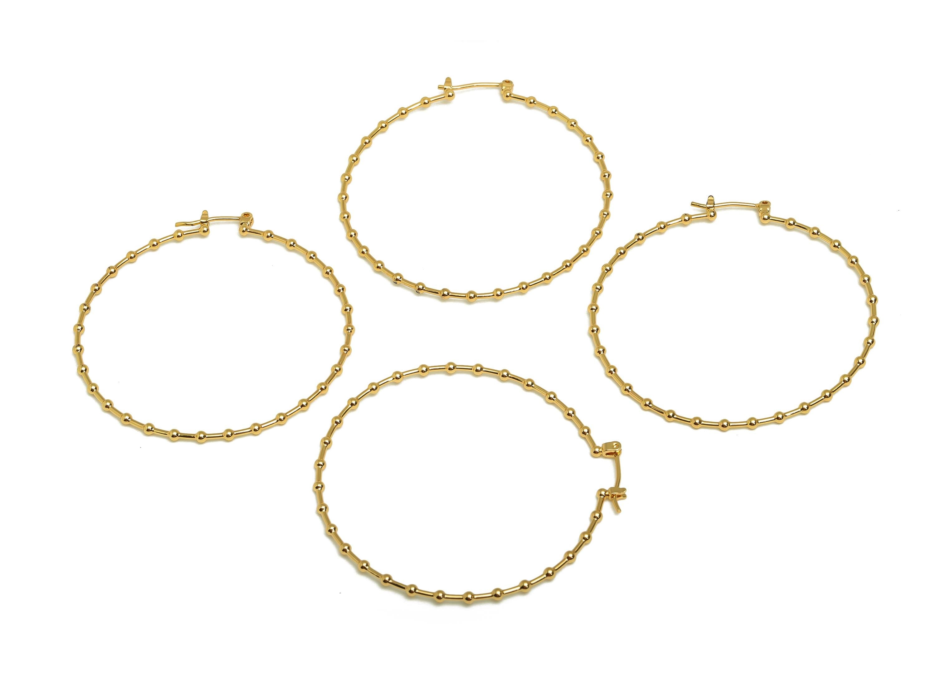 Brass Bead Hoop Earring - Brass Round Hinged Back Earring - Brass Hinged Back Hoop Earring - 18K Real Gold Plating - 50x49x1.8mm - RGP7894 - DOMEDBAZAAR