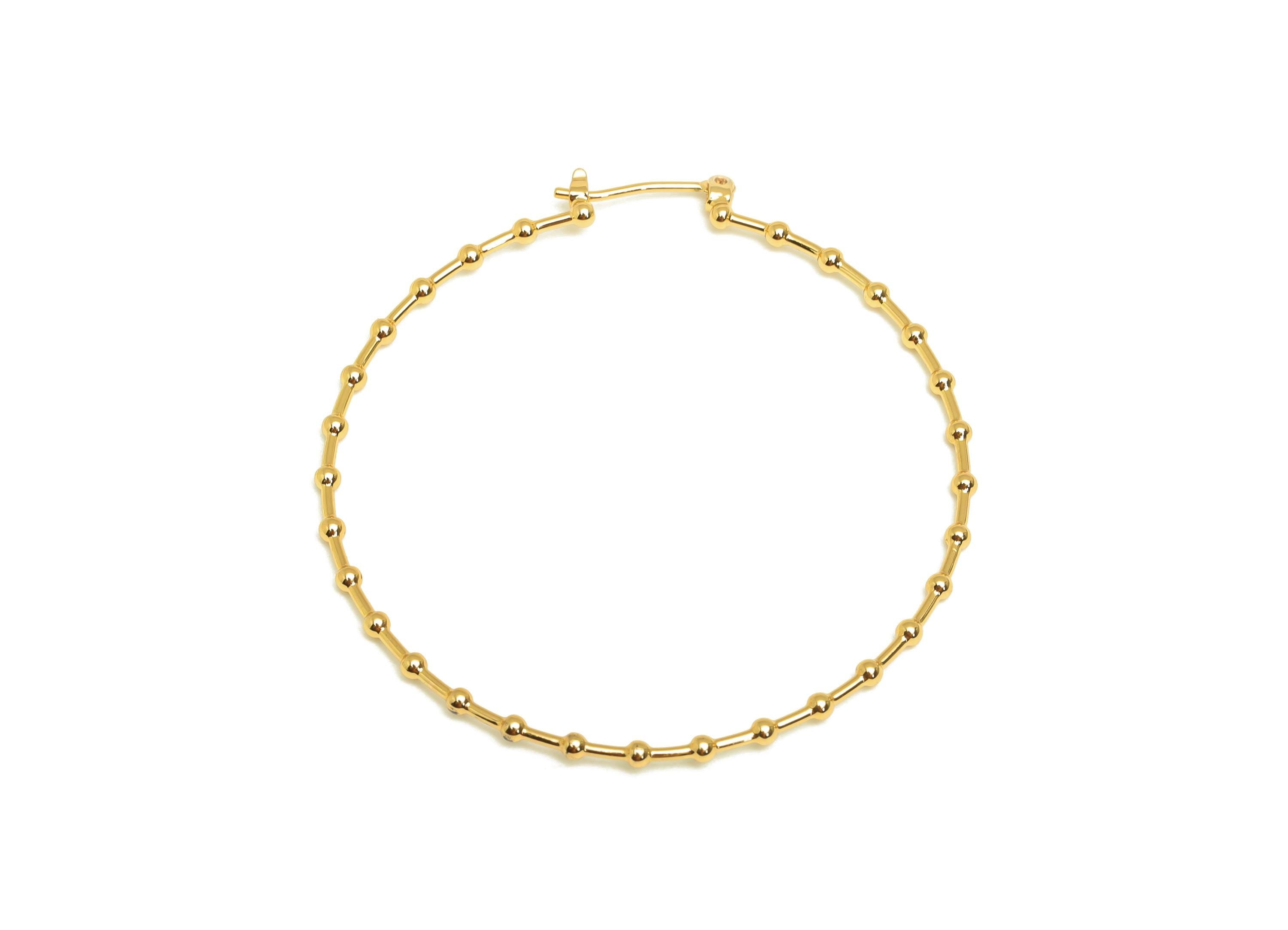 Brass Bead Hoop Earring - Brass Round Hinged Back Earring - Brass Hinged Back Hoop Earring - 18K Real Gold Plating - 50x49x1.8mm - RGP7894 - DOMEDBAZAAR