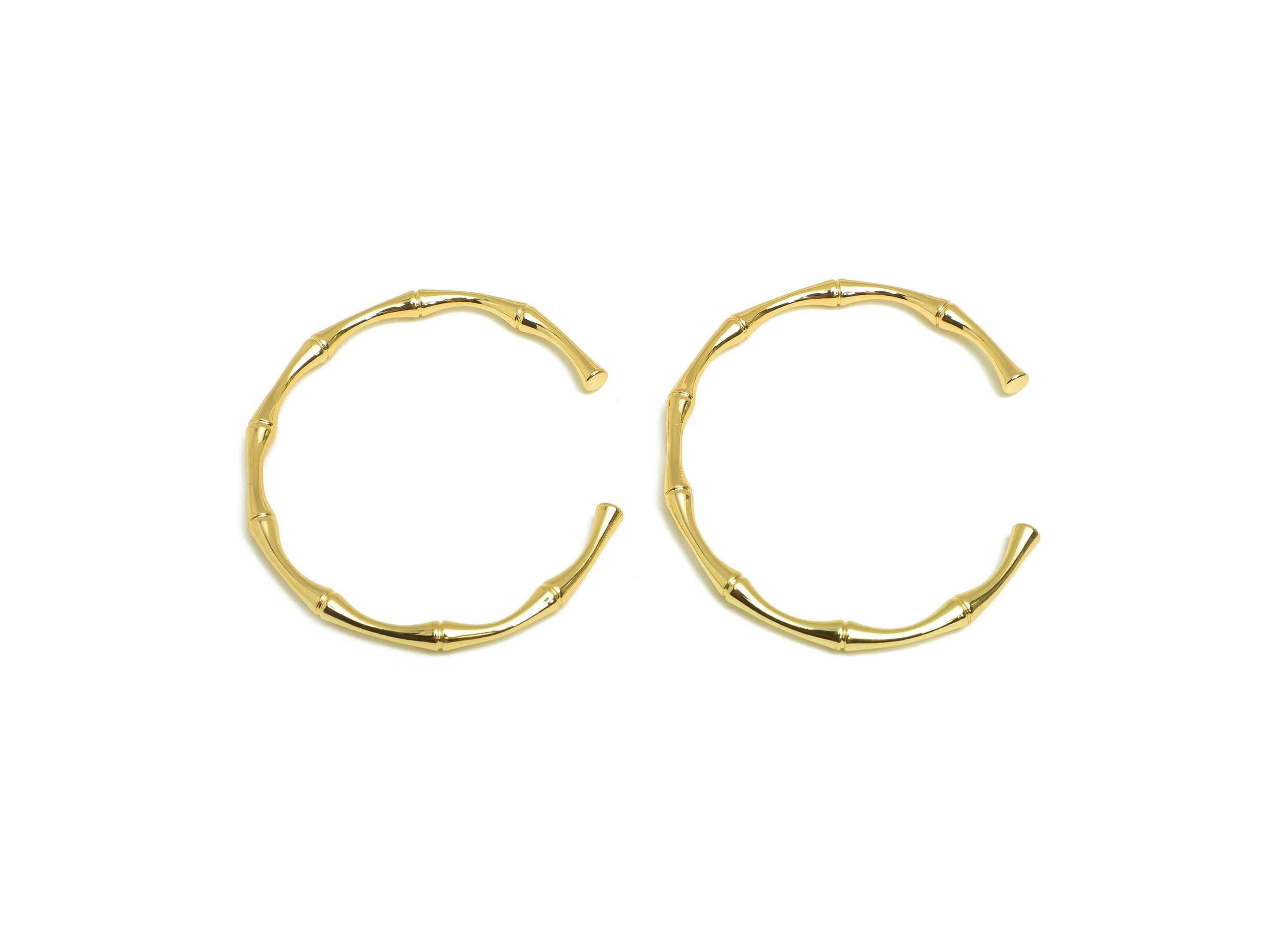 Brass Adjustable Bracelet - Brass Bamboo Circle Bracelet - Brass Open Hoop Bracelet - 18K Real Gold Plating - 53.94x61.98x3.76mm - RGP7921 - DOMEDBAZAAR