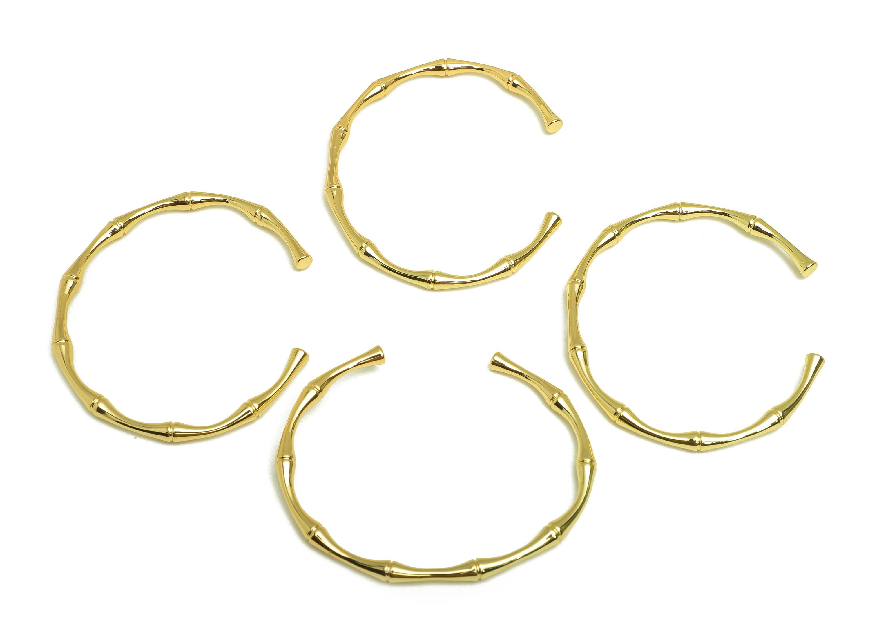 Brass Adjustable Bracelet - Brass Bamboo Circle Bracelet - Brass Open Hoop Bracelet - 18K Real Gold Plating - 53.94x61.98x3.76mm - RGP7921 - DOMEDBAZAAR