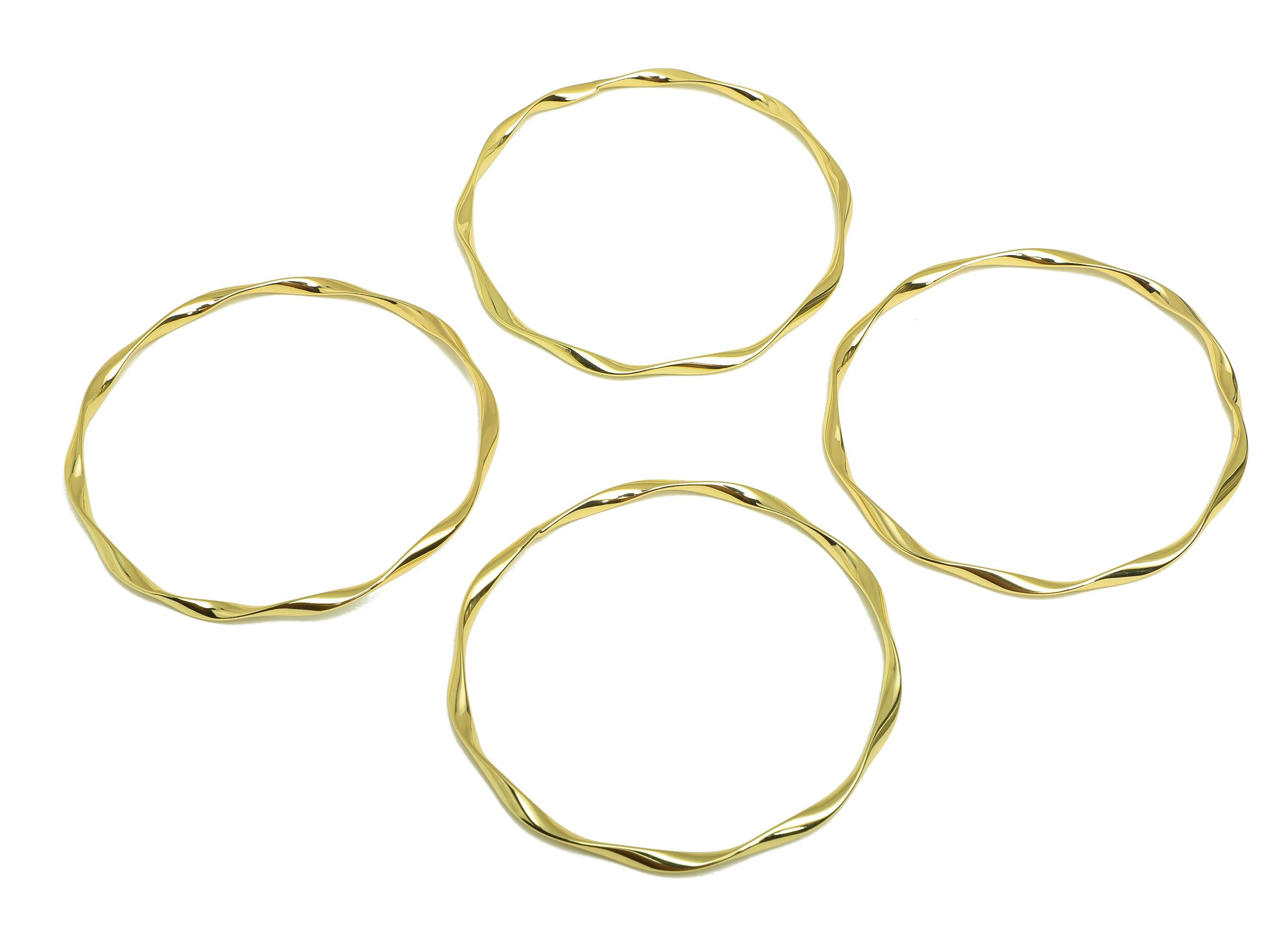 Brass Wavy Bracelet - Brass Twisted Wire Circle Bracelet - Brass Wavy Hoop Bracelet - 18K Real Gold Plating - 65x65x2.5mm - RGP7917 - DOMEDBAZAAR