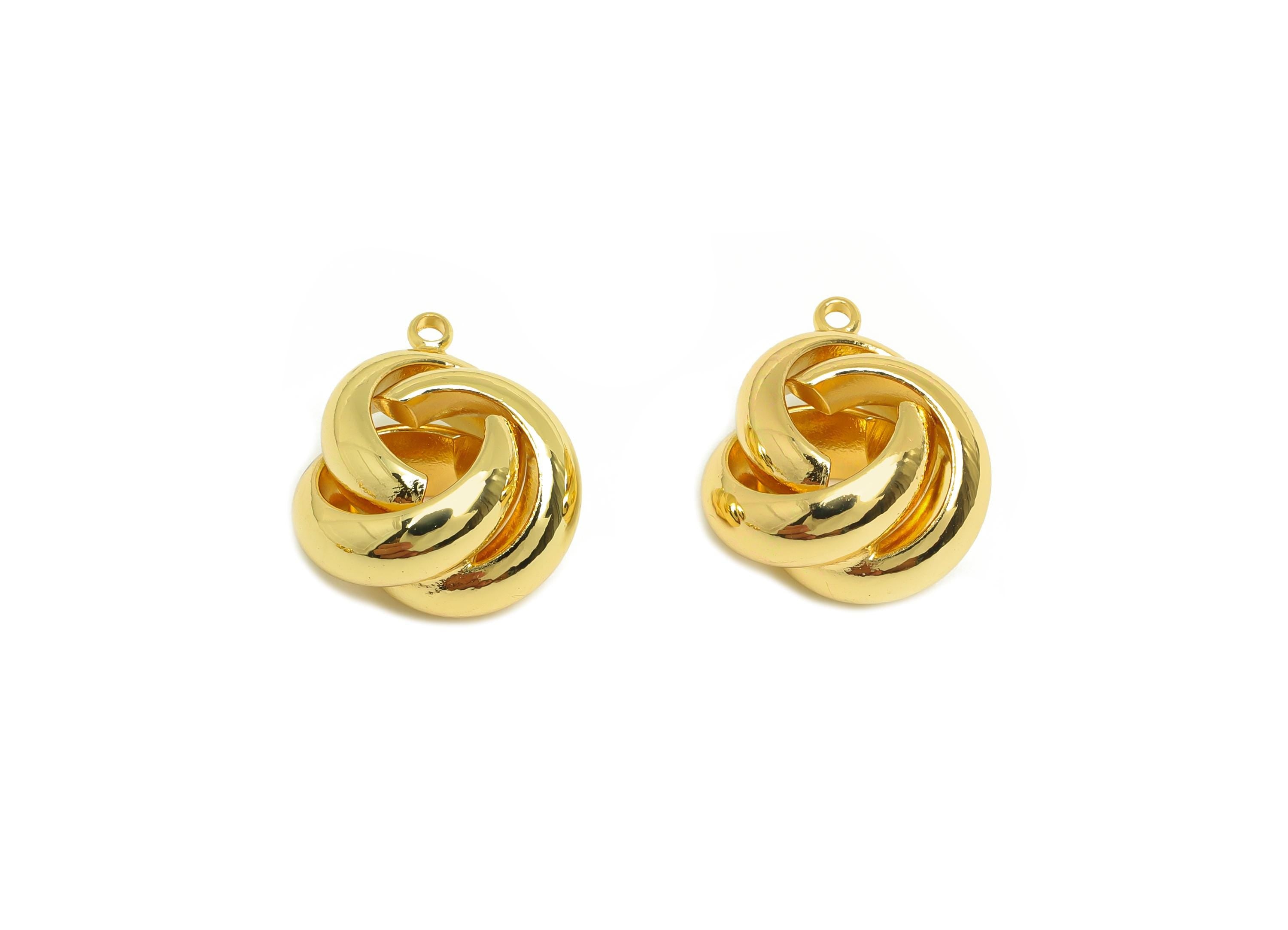 Brass Interwoven Earring Charm - Brass Woven Ring Earring Charm - Twisted Ball Pendant - 18K Real Gold Plating - 16.67x13.35x9mm - RGP7880 - DOMEDBAZAAR