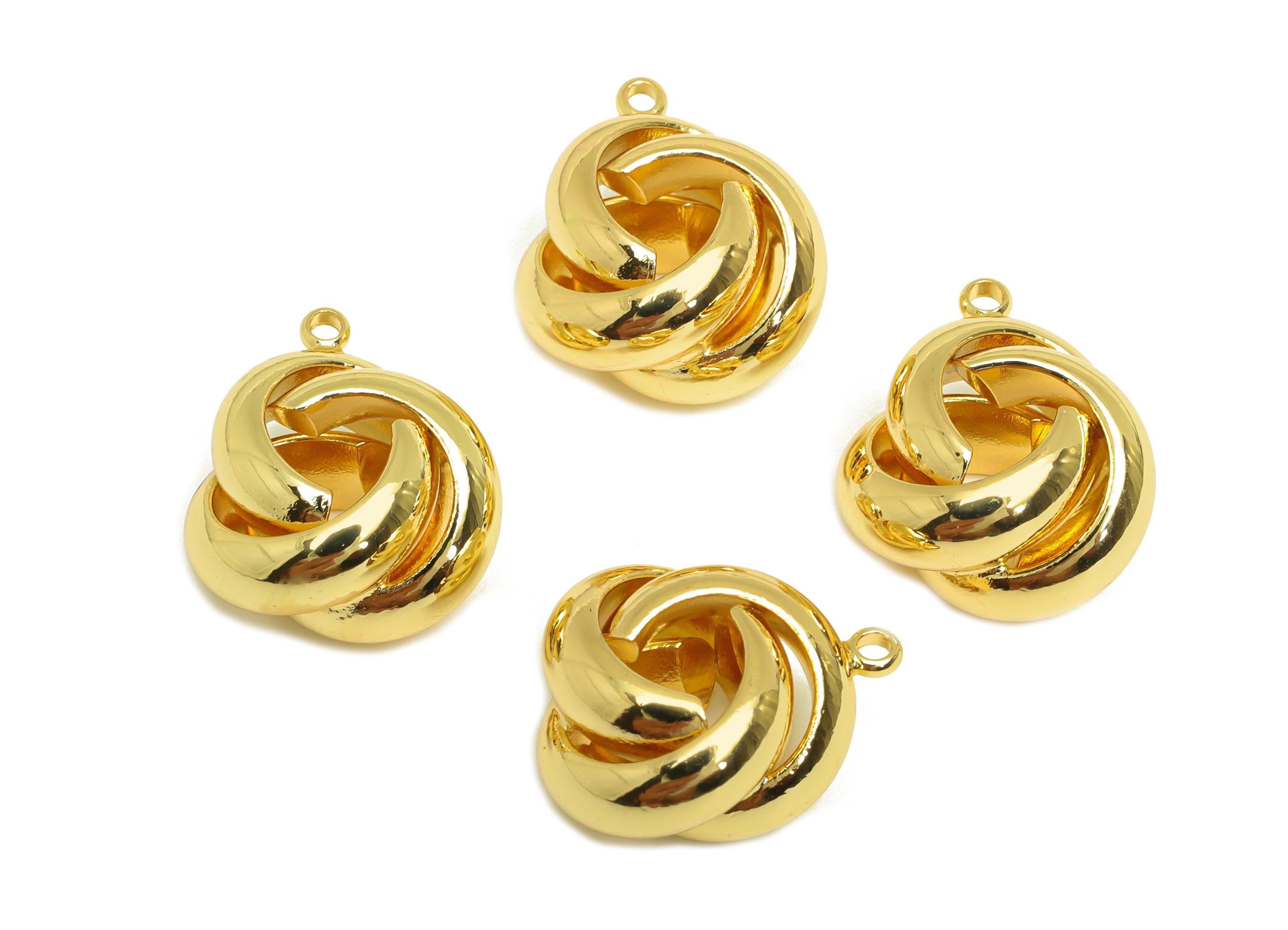 Brass Interwoven Earring Charm - Brass Woven Ring Earring Charm - Twisted Ball Pendant - 18K Real Gold Plating - 16.67x13.35x9mm - RGP7880 - DOMEDBAZAAR