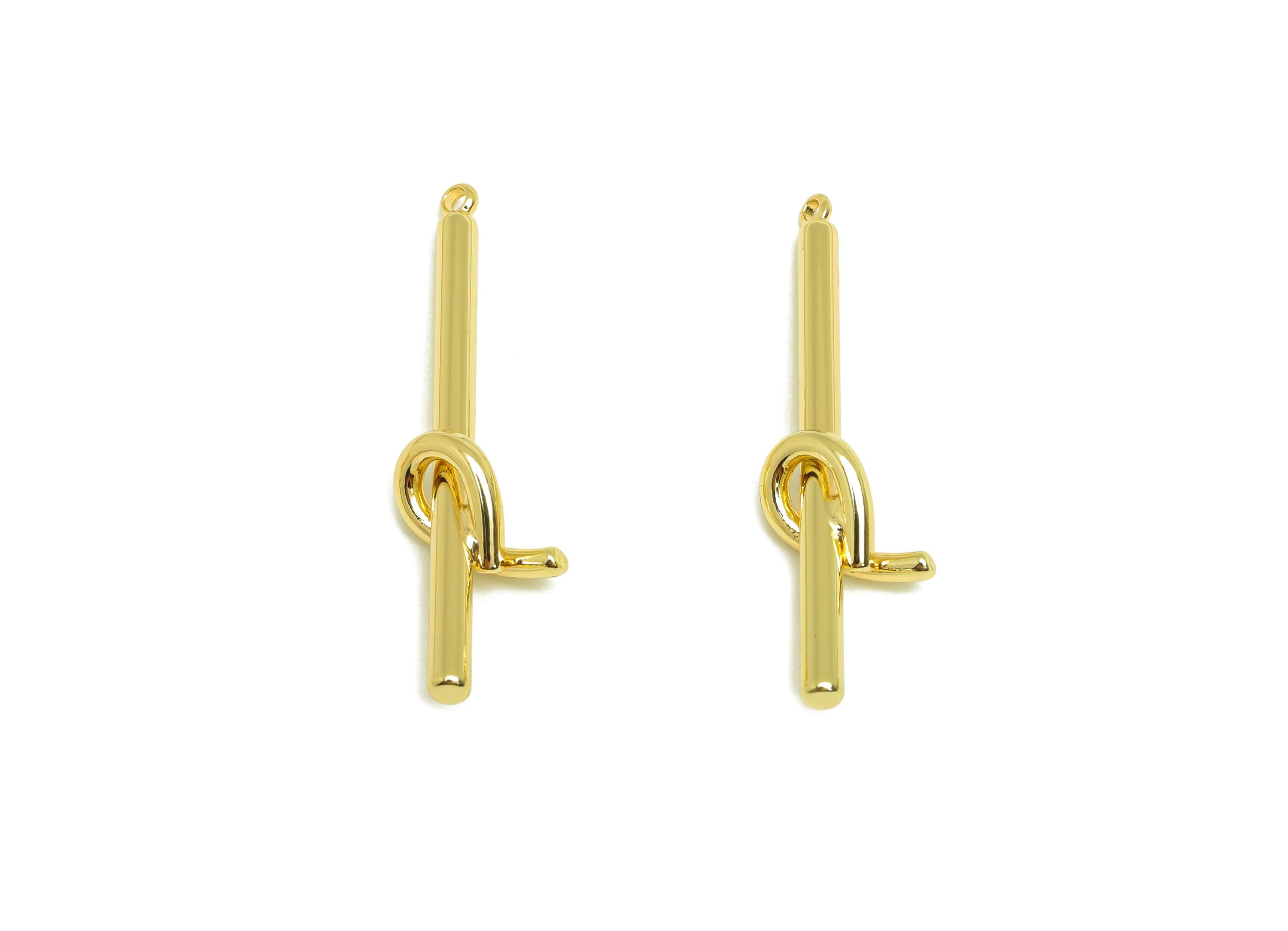 Brass Knot Long Bar Charm - Brass Knot Wire Earring Charm - Brass Stick Knot Earring Charm - 18K Real Gold Plating - 37.28x10x2mm - RGP7885 - DOMEDBAZAAR