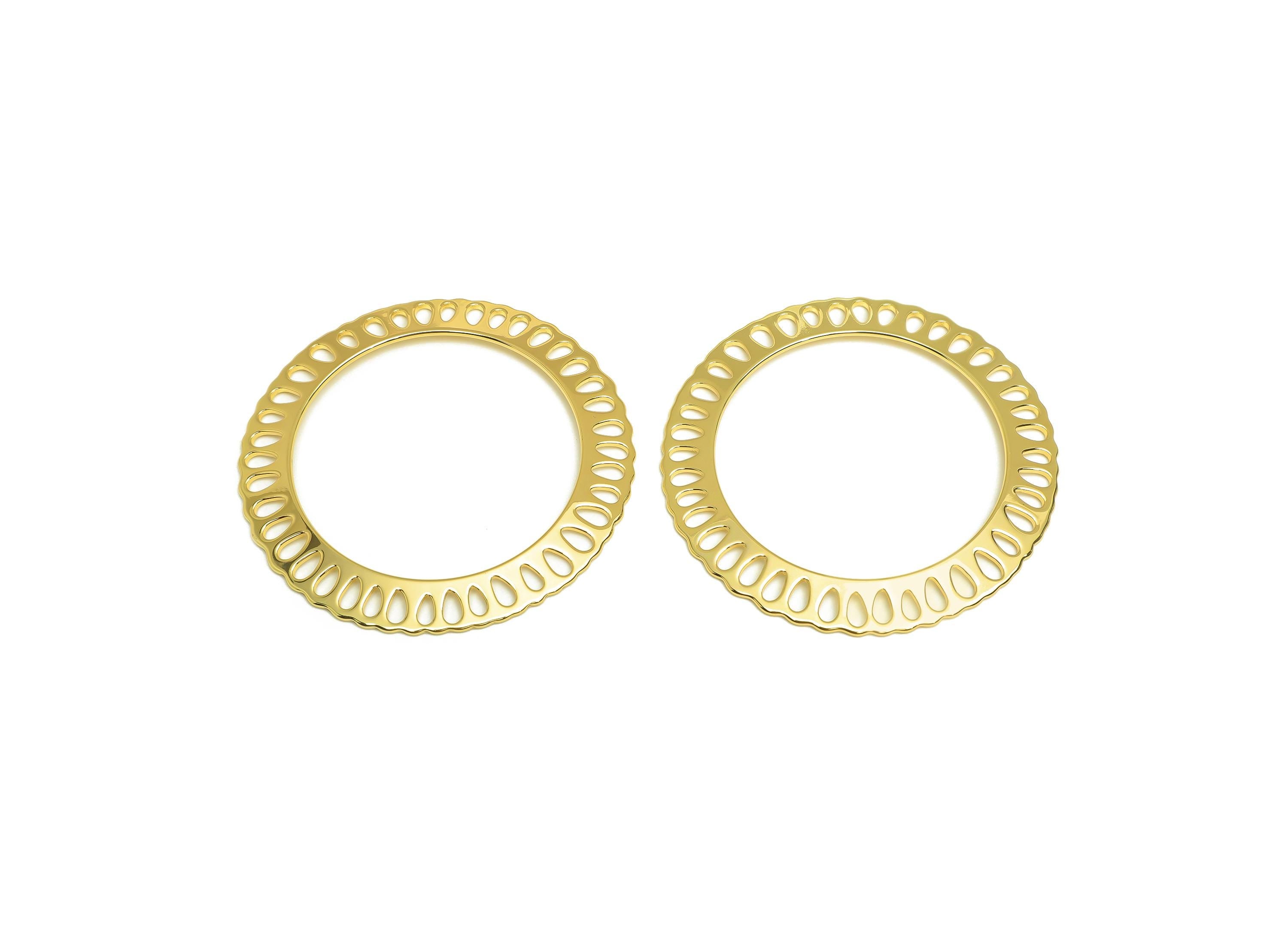Brass Round Drop Earring Charm - Brass Circle Earring Connector - Brass Donut Teardrop Charm - 18K Real Gold Plating - 60x60x1mm - RGP7923 - DOMEDBAZAAR