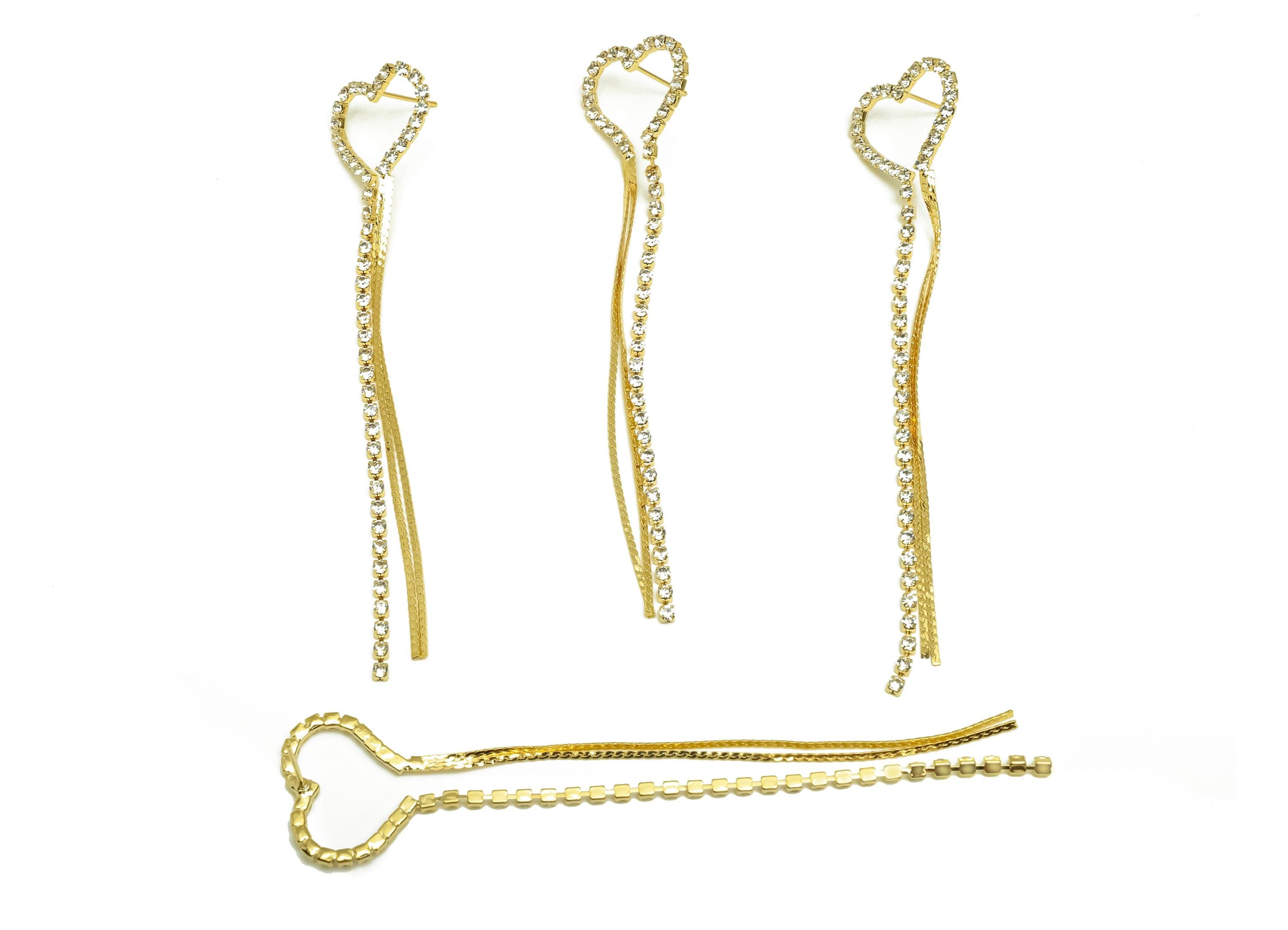 Brass CZ Earring Tassel Stud - Heart Dangle Tassel Earring - Snake Chain Zircon Earring Post - 18K Real Gold Plating - 96x20x2mm - RGP7542 - DOMEDBAZAAR
