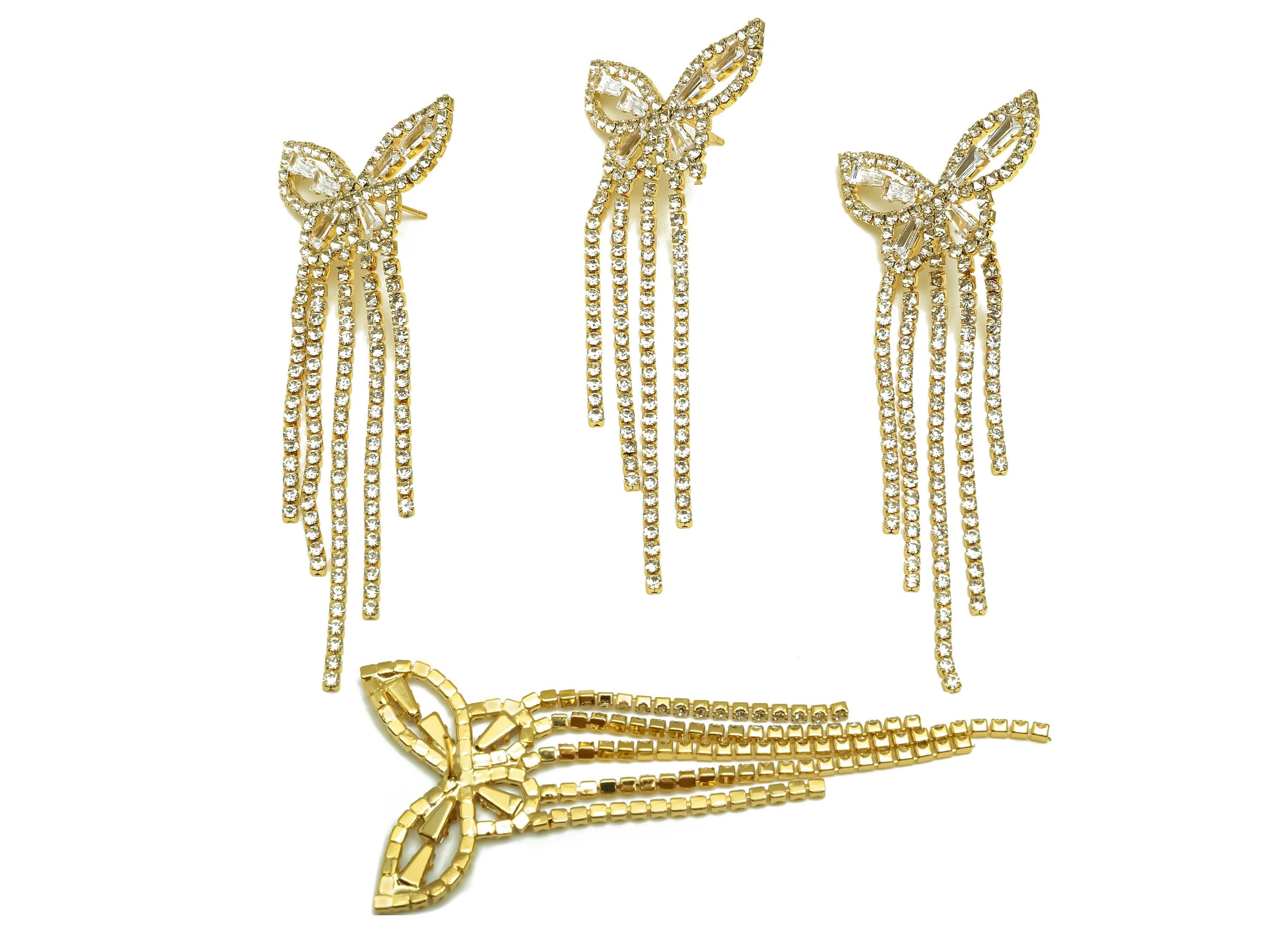 Brass CZ Earring Tassel Stud - Butterfly Tassel Earring - Brass Dangle Zircon Earring Post - 18K Real Gold Plating - 85x33x2.62mm - RGP7566 - DOMEDBAZAAR