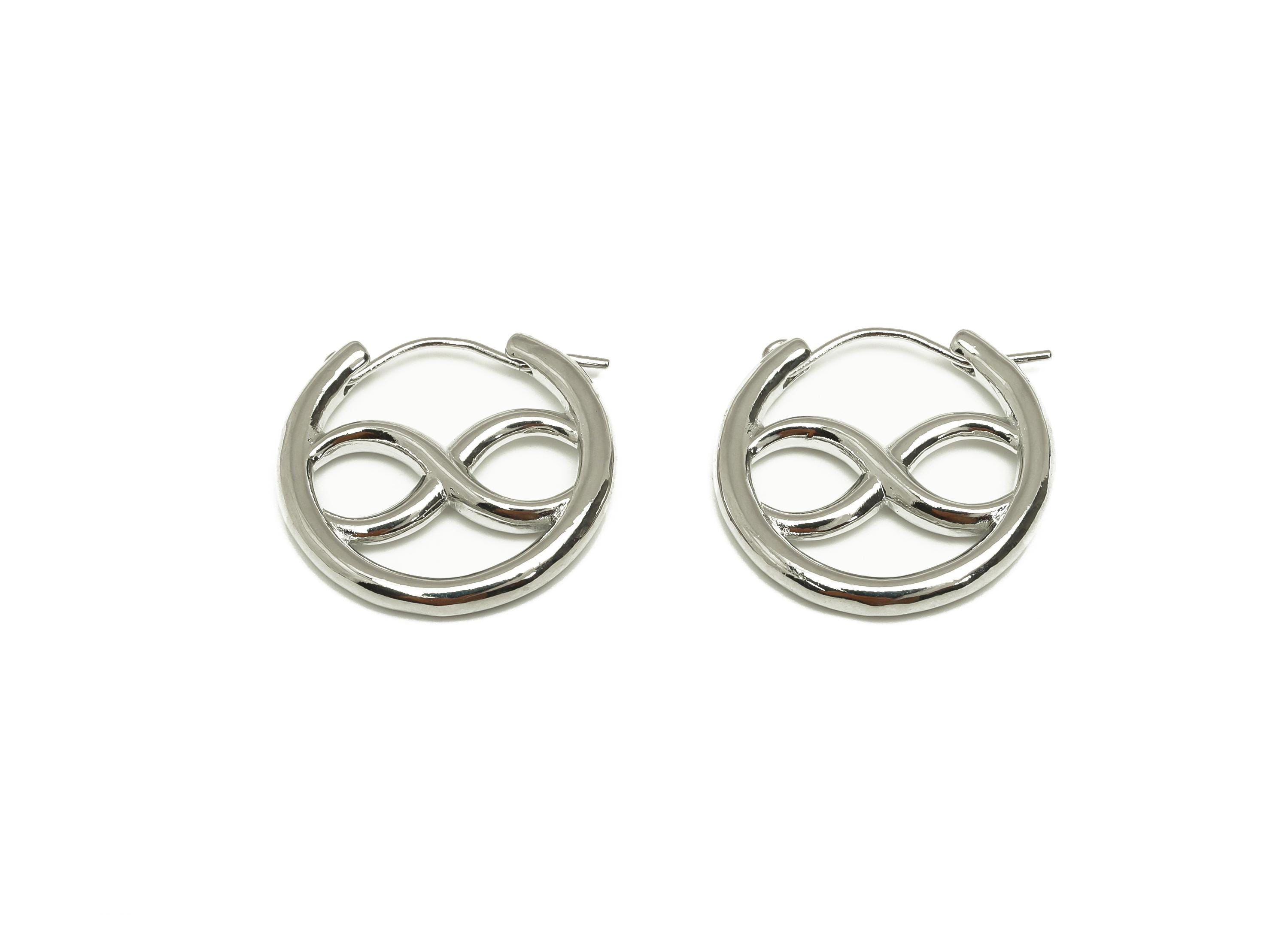 Brass Infinity Hoop Earring - Round White Huggie Hoop Ear - Infinity Hoop Earring Clasp - 18K Real White Gold Plating - 22x21x3.5mm- RGP7608 - DOMEDBAZAAR