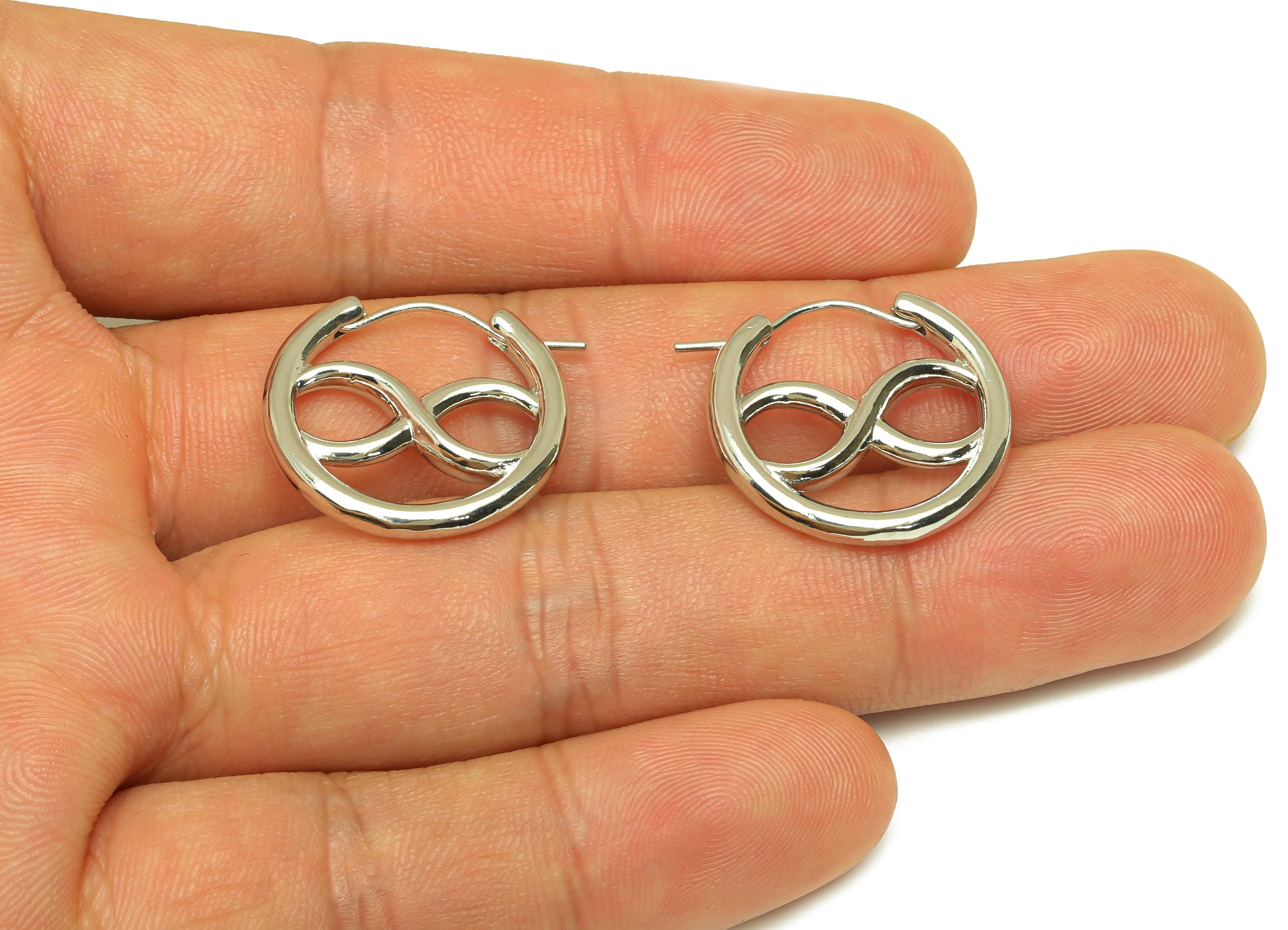Brass Infinity Hoop Earring - Round White Huggie Hoop Ear - Infinity Hoop Earring Clasp - 18K Real White Gold Plating - 22x21x3.5mm- RGP7608 - DOMEDBAZAAR