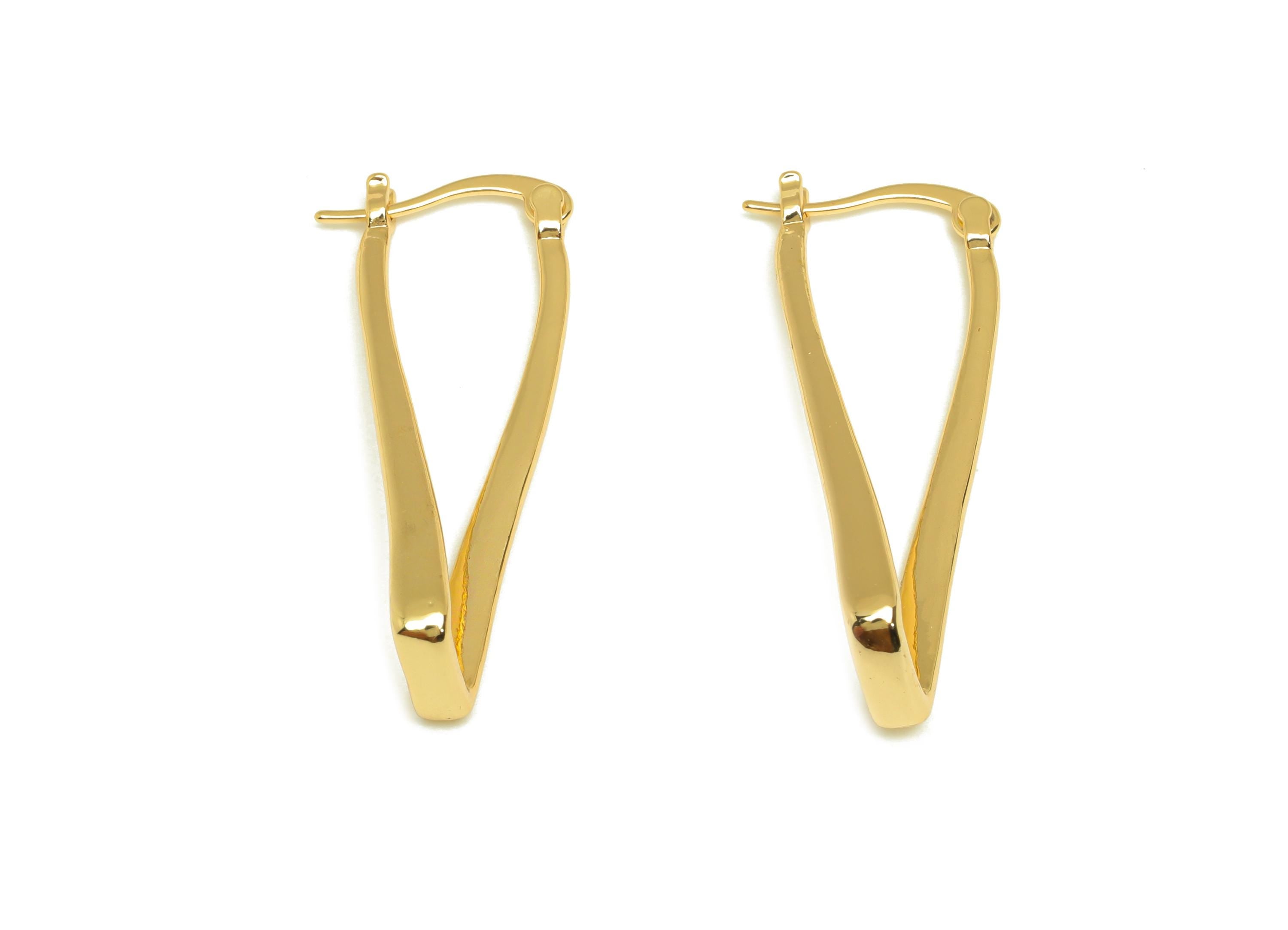 Brass Rectangle Hoop Earring - Gold U Huggie Hoop Earring - Rectangle U Hoop Earring Clasp - 18K Real Gold Plated - 38.3x14.1x4.2mm- RGP7610 - DOMEDBAZAAR