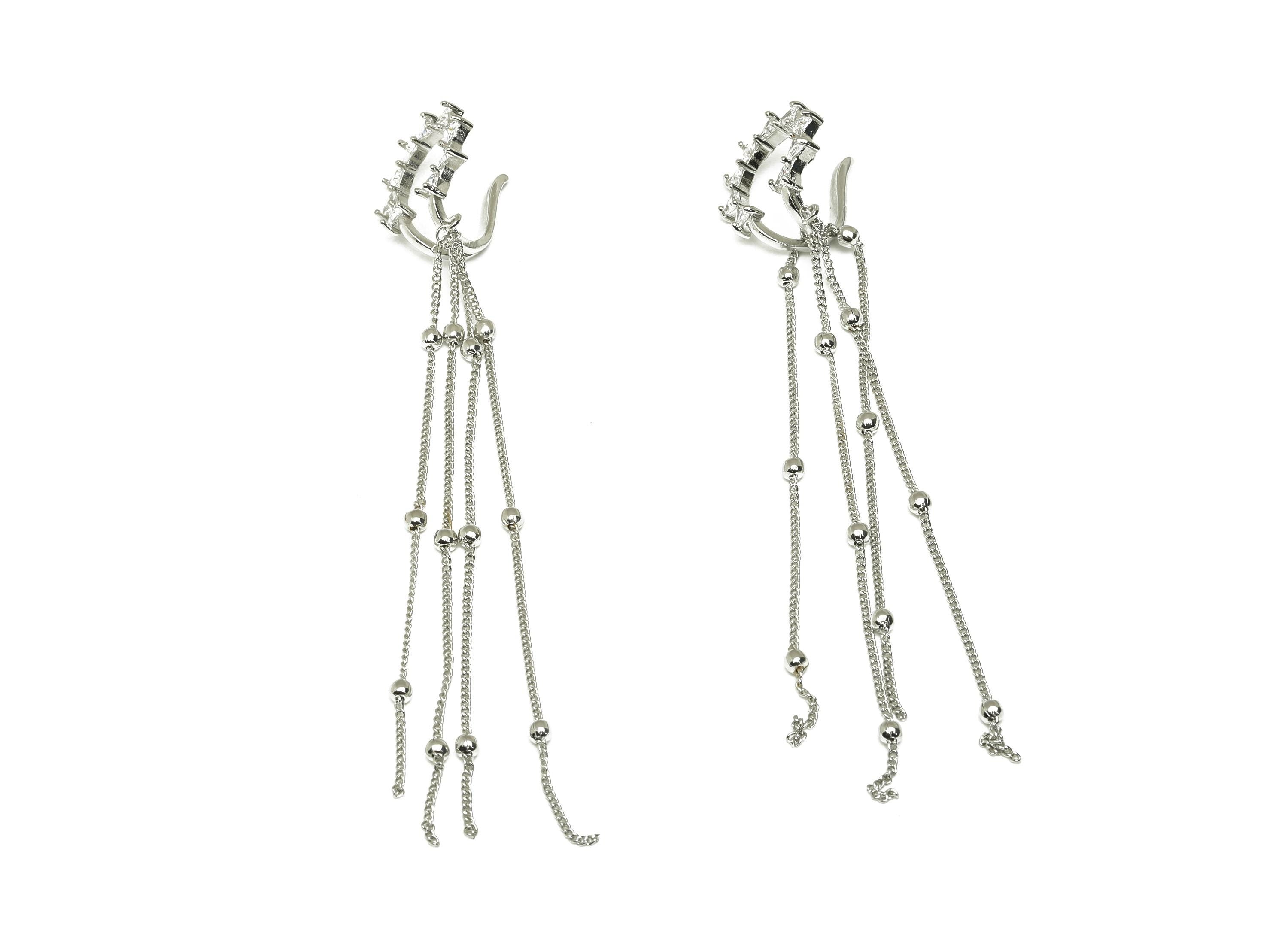 Brass Sunshine Ear Cuff - White Sun Tassel Earring Cuff - Zircon Cartilage Cuff Ear - 18K Real White Gold Plated -110.2x18.5x11.8mm -RGP7615 - DOMEDBAZAAR