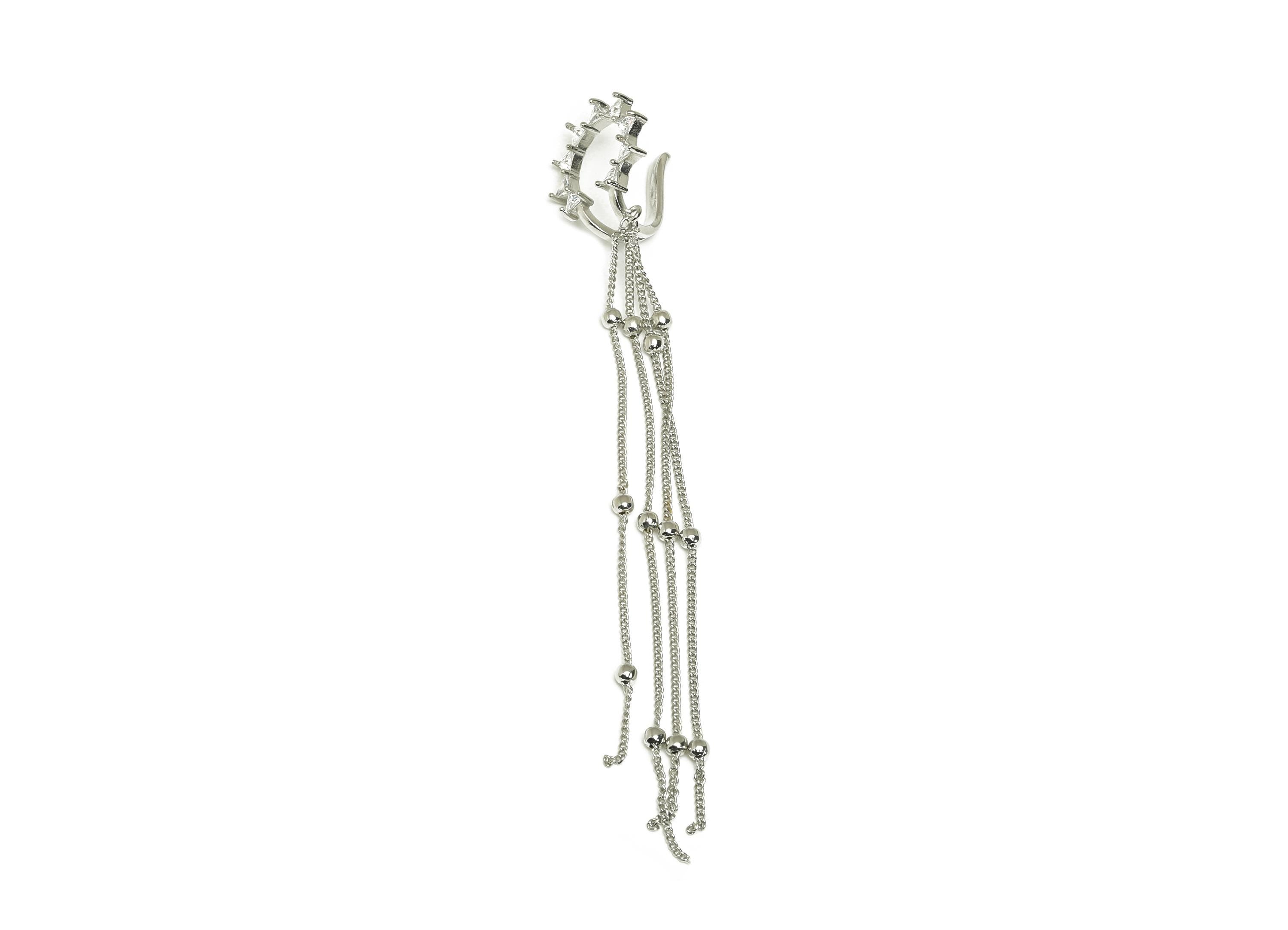 Brass Sunshine Ear Cuff - White Sun Tassel Earring Cuff - Zircon Cartilage Cuff Ear - 18K Real White Gold Plated -110.2x18.5x11.8mm -RGP7615 - DOMEDBAZAAR