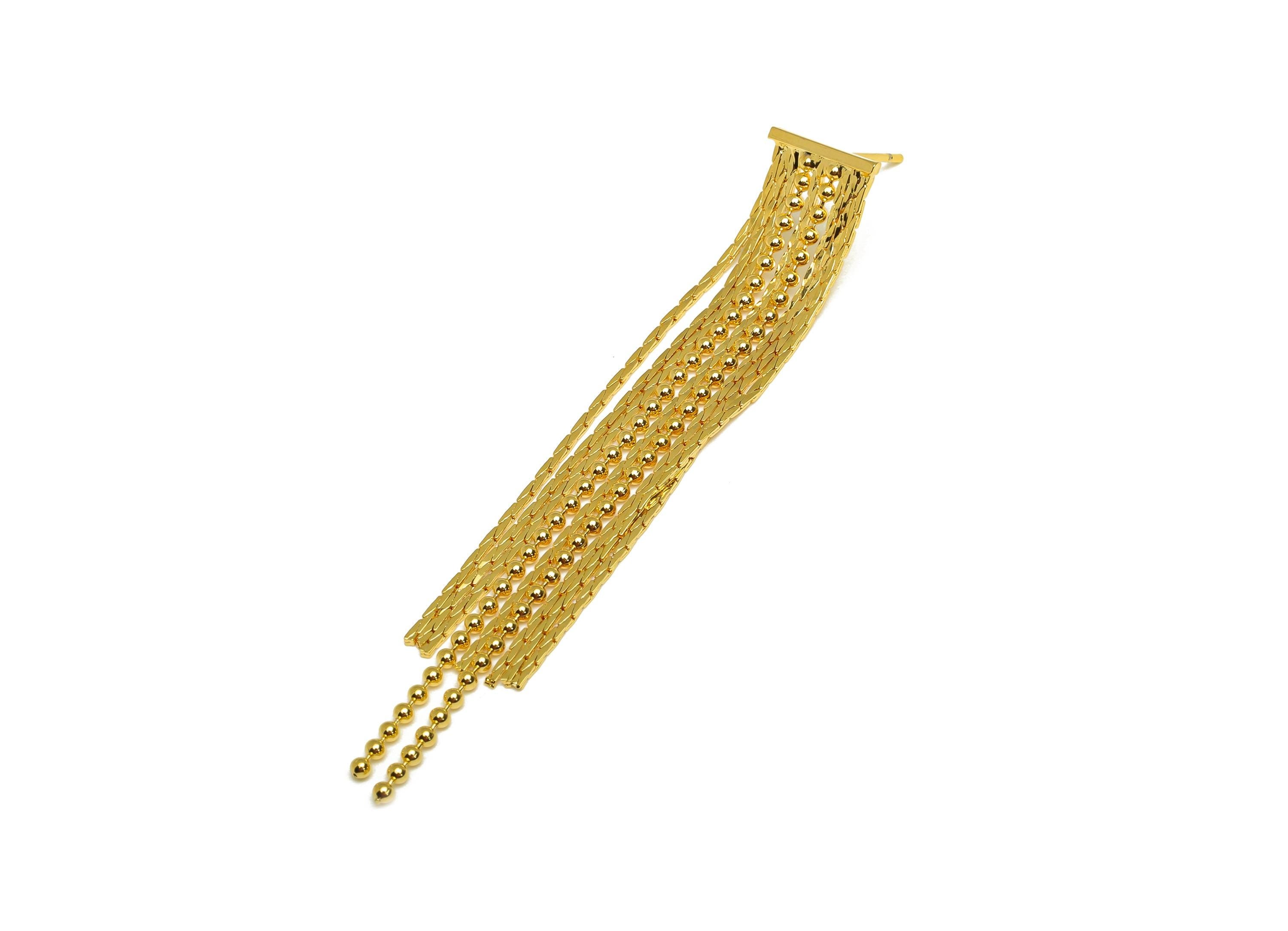 Brass Bead Tassel Earring Stud - Tassel Wire Earring Post - Beaded Chian Tassel Earring Post - 18K Real Gold Plated - 66x10x0.97mm - RGP7341 - DOMEDBAZAAR