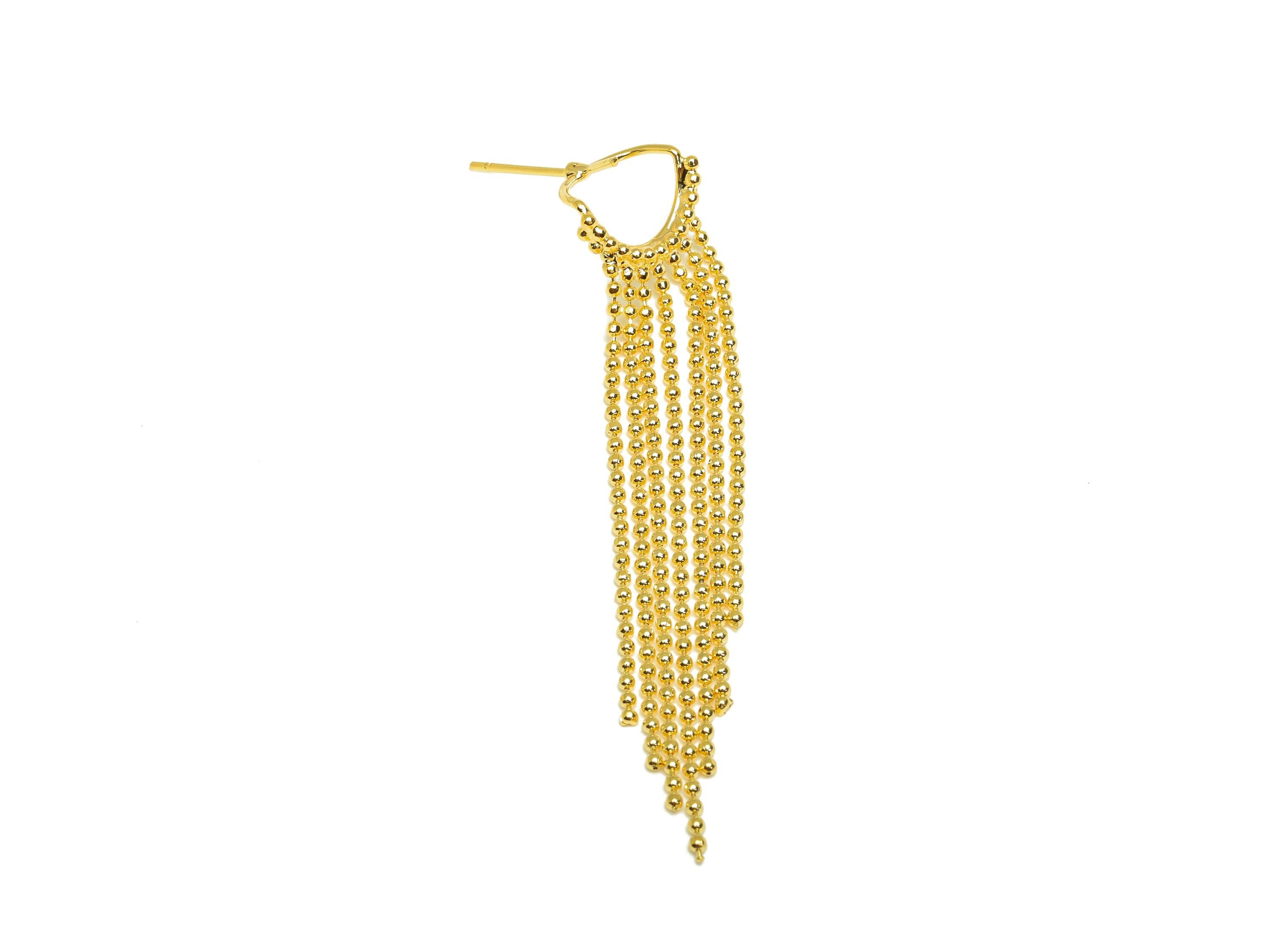 Brass Bead Tassel Earring Stud - Beaded Chian Tassel Earring Post - Earring Post For Pearl - 18K Real Gold Plated - 63.8x13x1.87mm - RGP7322 - DOMEDBAZAAR