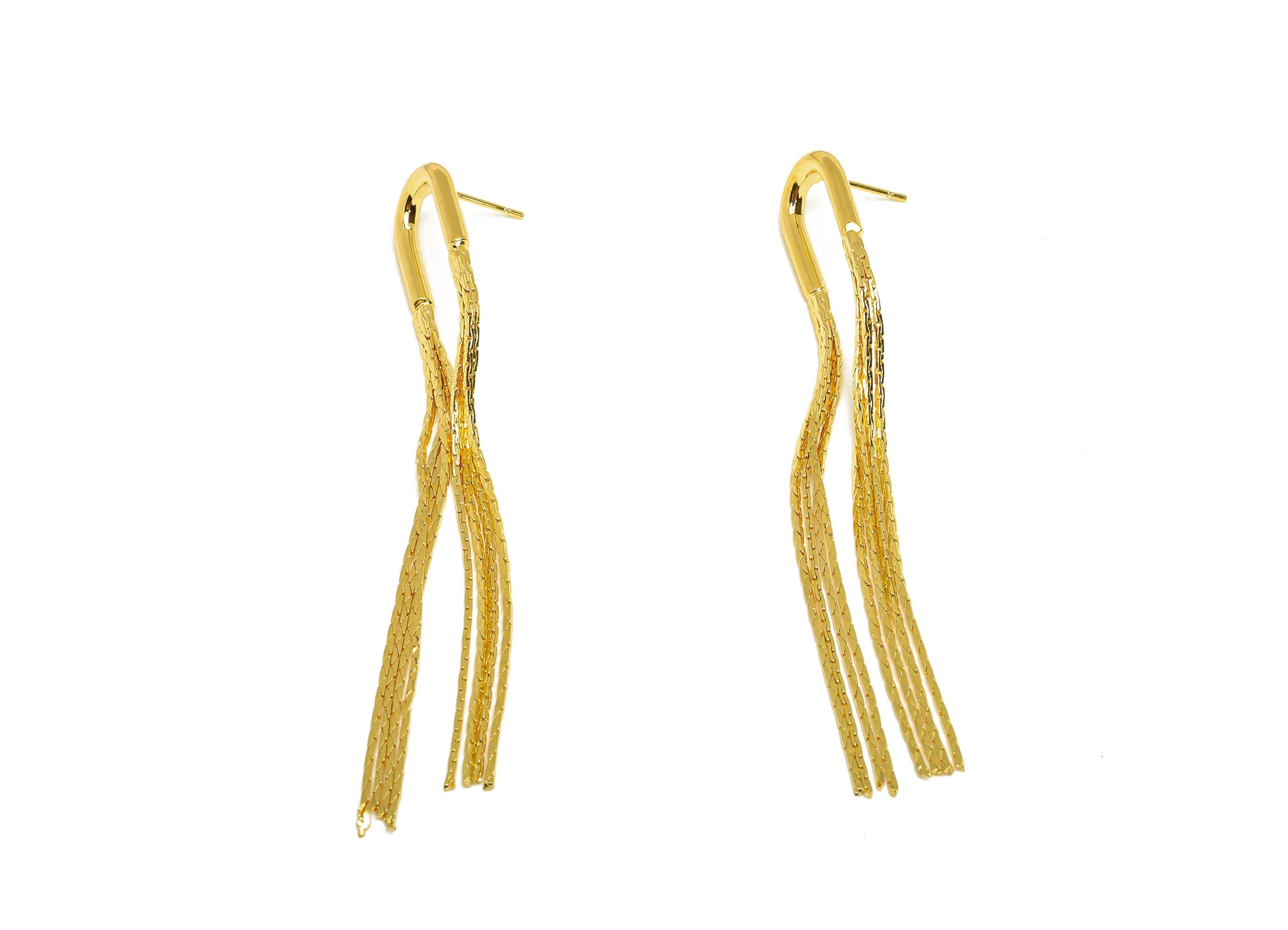 Brass Tassel Earring Stud - U Shape Tassel Wire Earring Post - Chian Tassel Earring Post - 18K Real Gold Plated - 79.9x12.01x2mm - RGP7324 - DOMEDBAZAAR