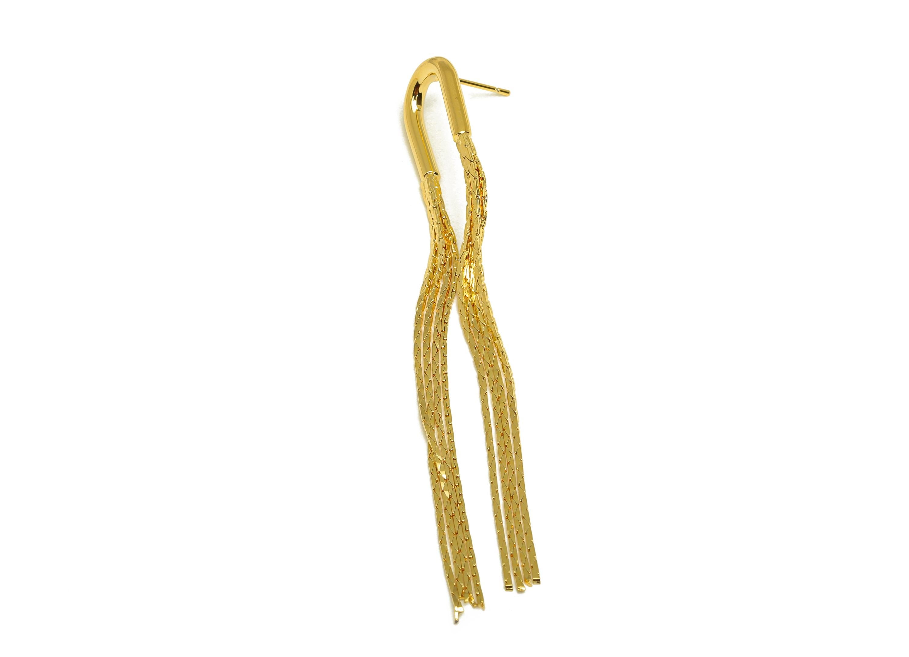 Brass Tassel Earring Stud - U Shape Tassel Wire Earring Post - Chian Tassel Earring Post - 18K Real Gold Plated - 79.9x12.01x2mm - RGP7324 - DOMEDBAZAAR