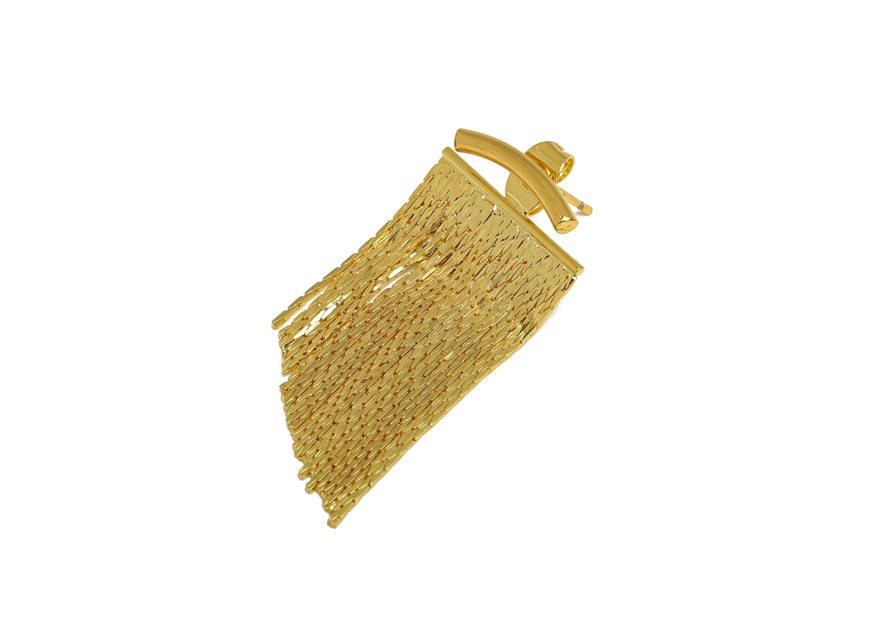 Brass Tassel Earring Stud - Bent Stick Tassel Earring Post - Snake Chian Tassel Earring Post - 18K Real Gold Plated - 43.3x18x1mm - RGP7317 - DOMEDBAZAAR