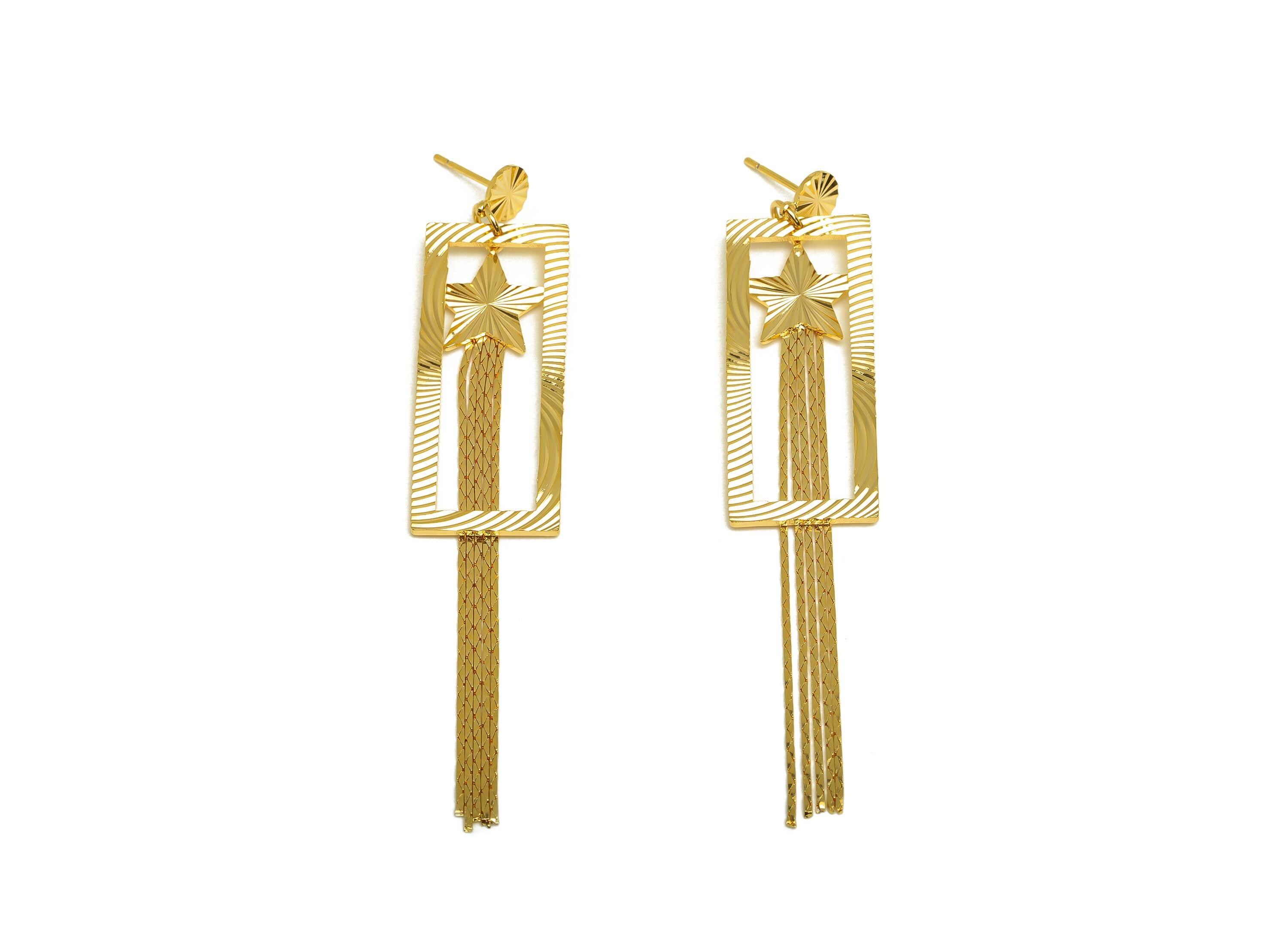 Brass Star Tassel Stud - Brass Rectangle Tassel Earring Post - Snake Chian Tassel Earring Post - 18K Real Gold Plated - 86x16x1mm - RGP7330 - DOMEDBAZAAR