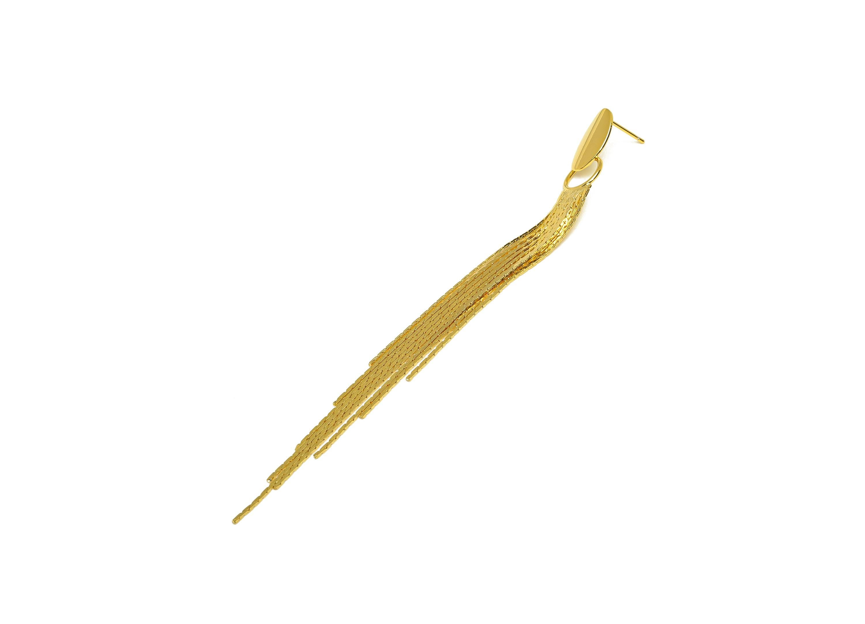 Brass Tassel Earring Stud - Bent Oval Tassel Earring Post - Geometry Chian Tassel Earring Post - 18K Real Gold Plated - 112x9x1mm - RGP7316 - DOMEDBAZAAR