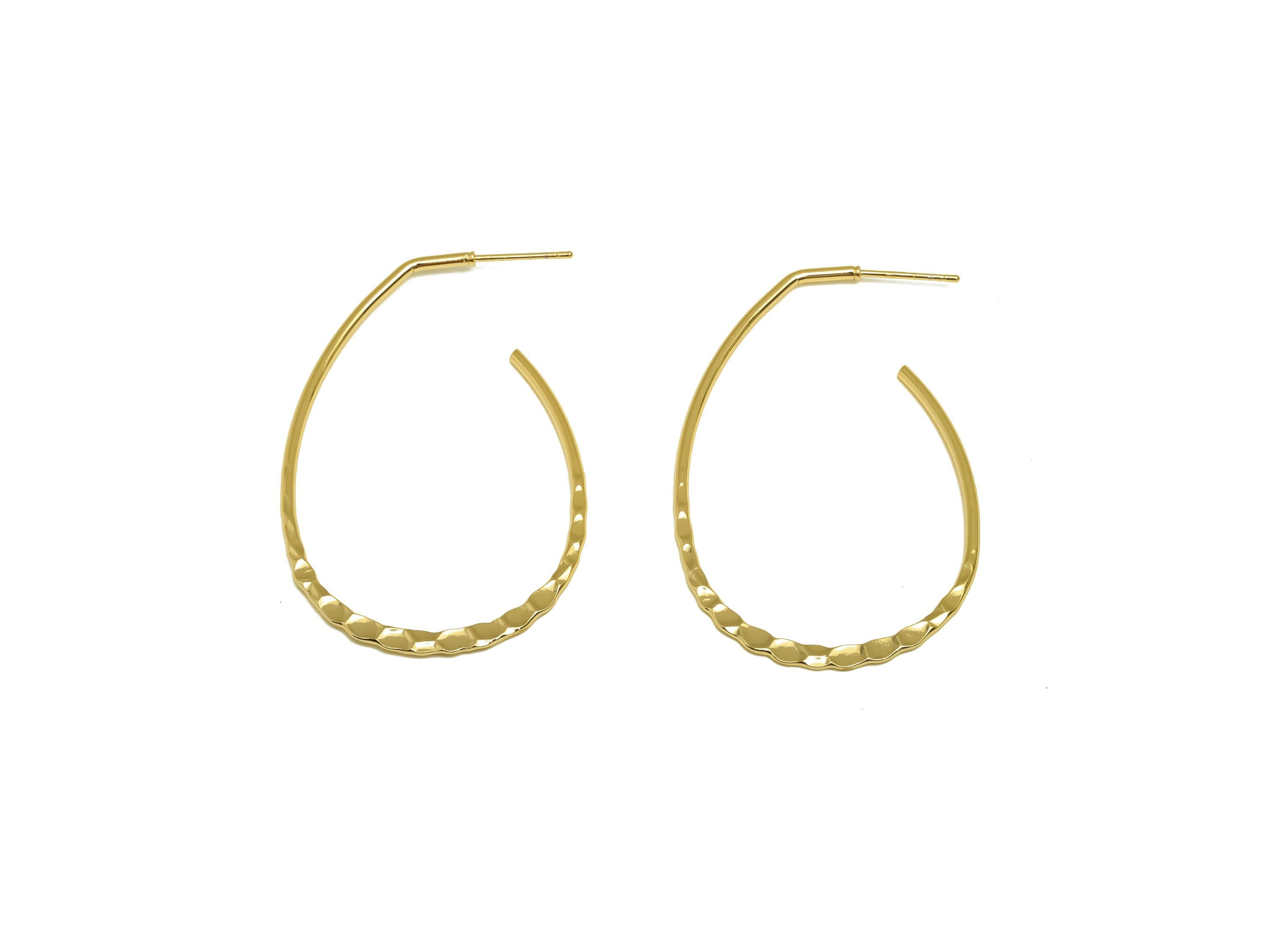 Hammered Earring Stud - Brass Hoop Earring Post - Brass Teardrop Earring Post - 18K Real Gold Plating - 53.17x34.63x1.45mm - RGP7565 - DOMEDBAZAAR